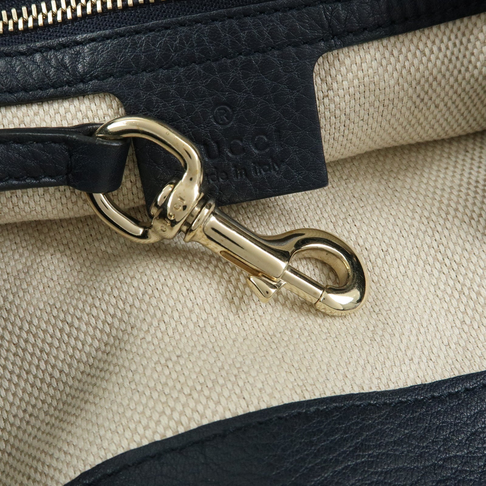 GUCCI SOHO Interlocking G Leather Tote Bag Shoulder Bag Navy 282309