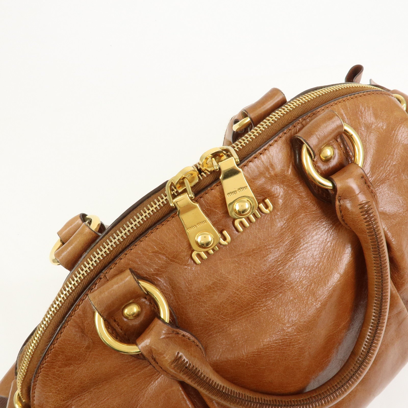 MIU MIU Side Ribbon Leather 2Way Bag Hand Bag Shoulder Bag Brown