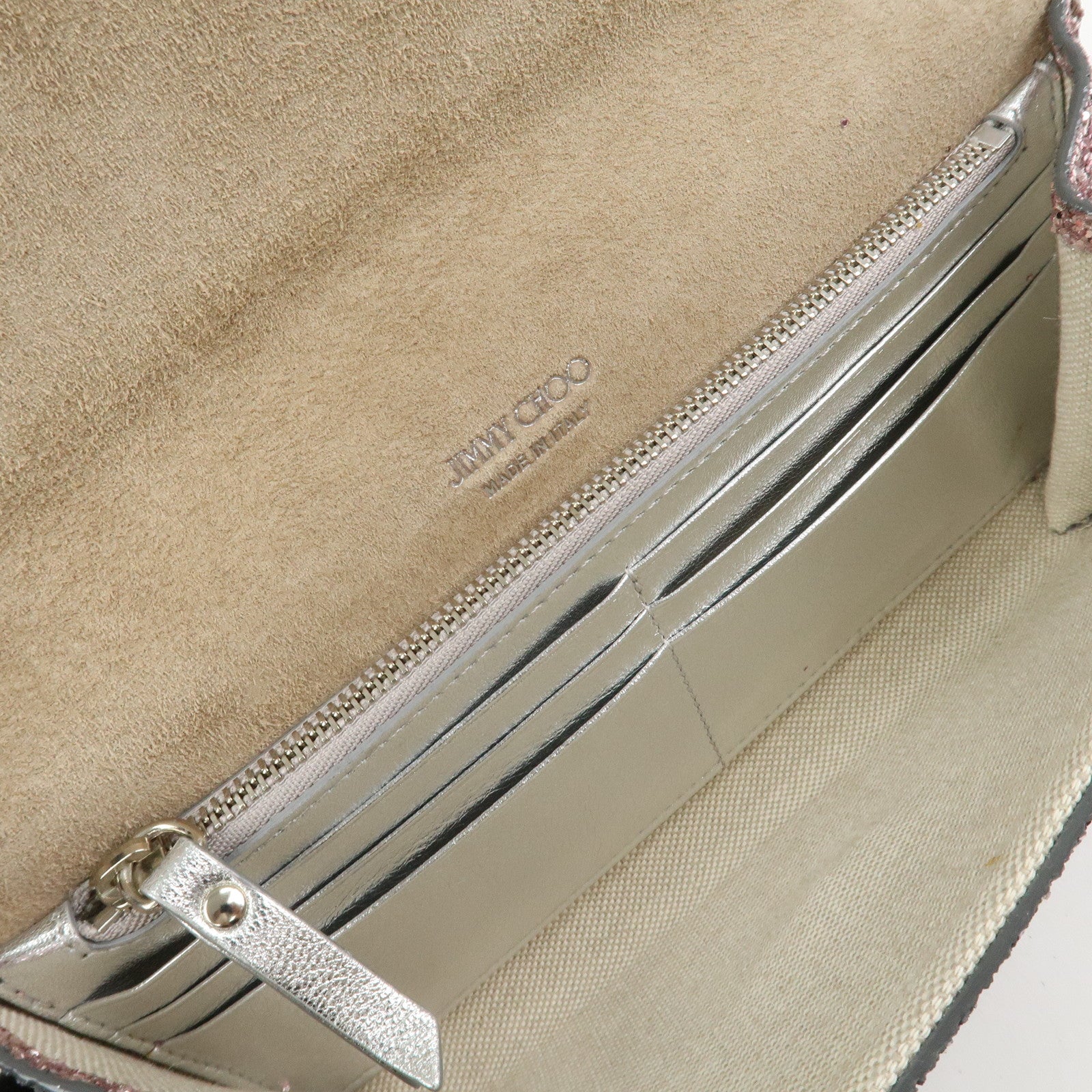 JIMMY CHOO Chain Shoulder Bag Clutch Bag Glitter Pink Gray Silver