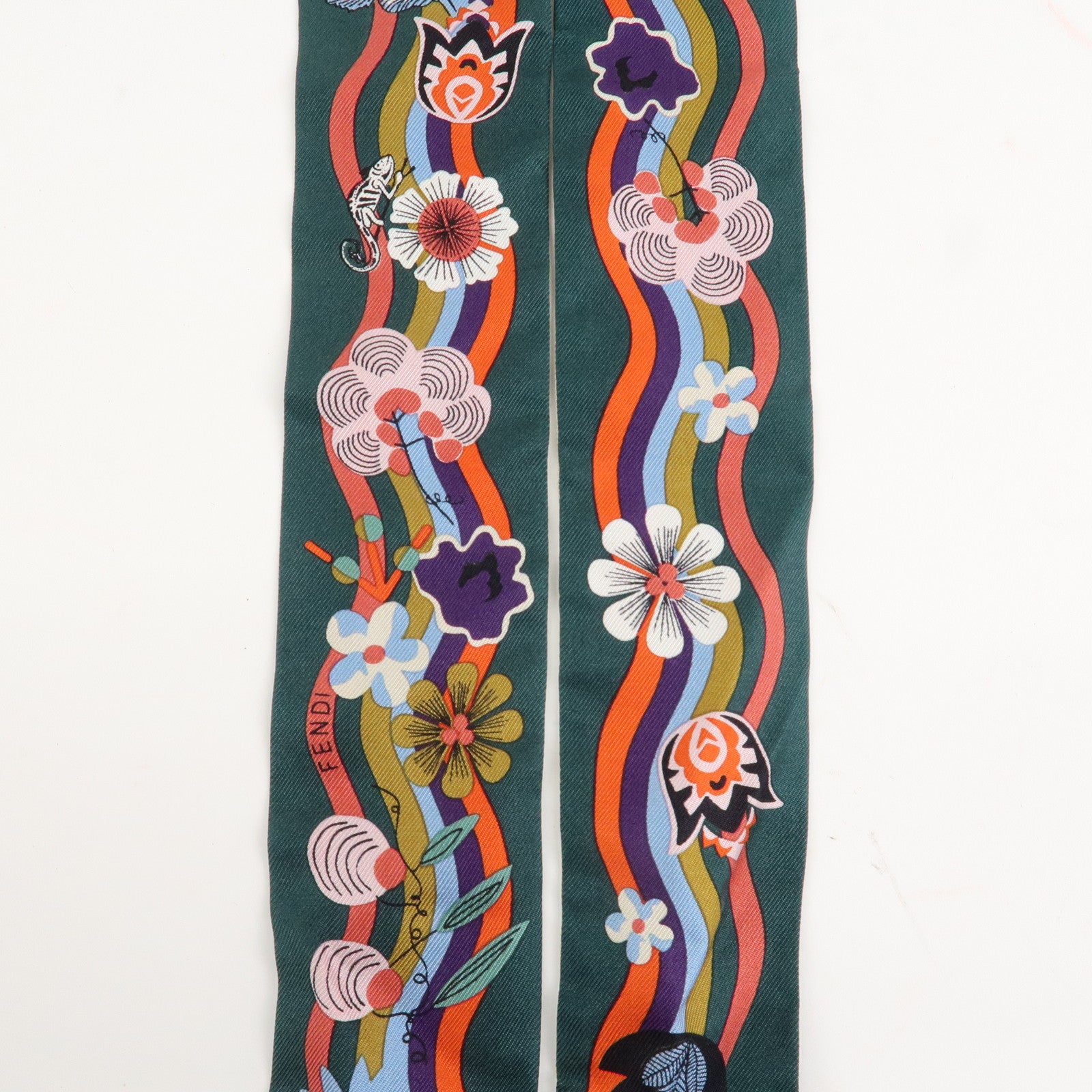 FENDI Silk Scarf Twilly Multicolor Green Used