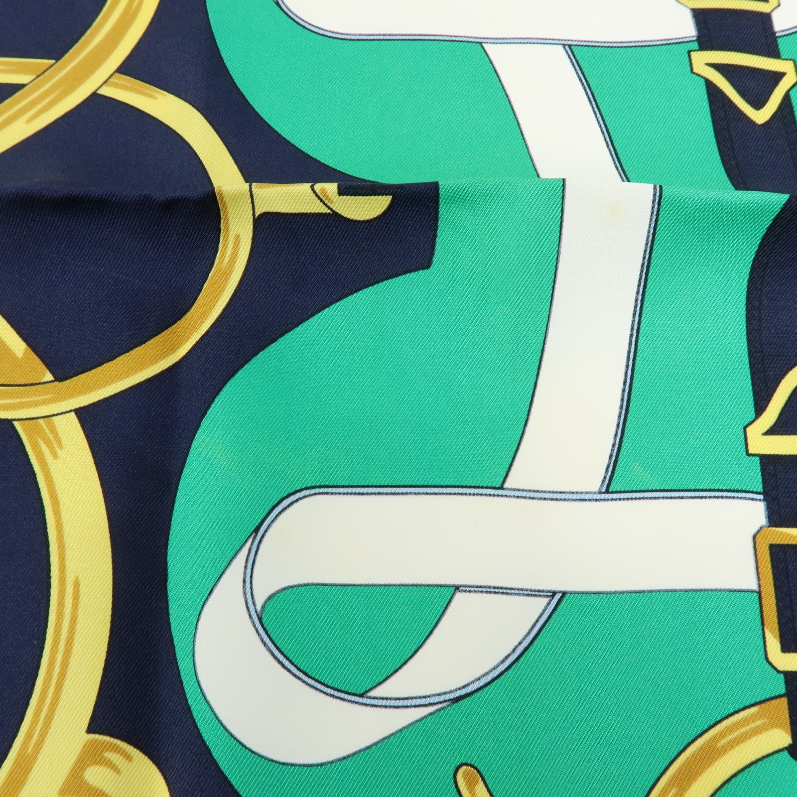 HERMES Carre 90 Silk 100% Scarf Eperon d'or Navy Green Gold