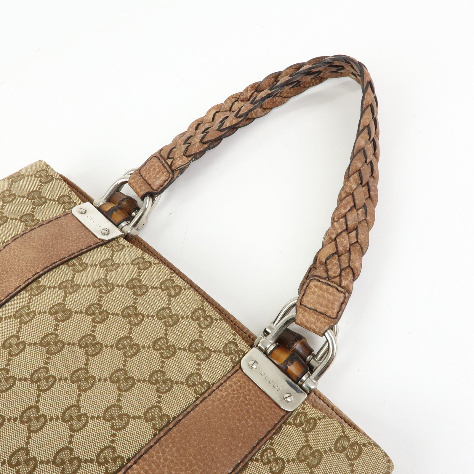 GUCCI Bamboo GG Canvas Leather Tote Bag Hand Bag Beige Brown 232947
