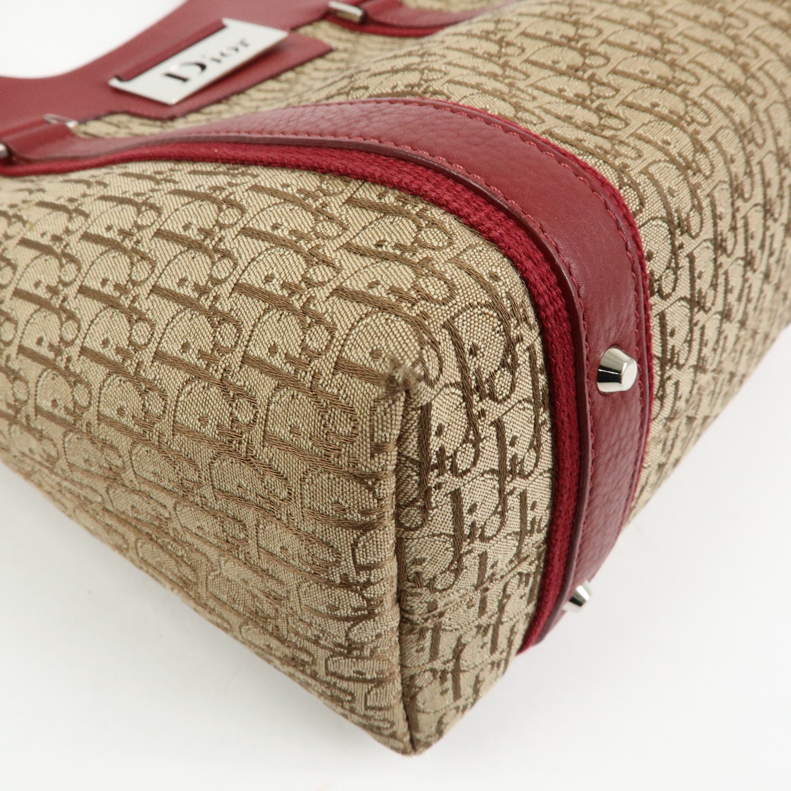 Christian Dior Street Chic Trotter Jaquard Canvas Leather Hand Bag