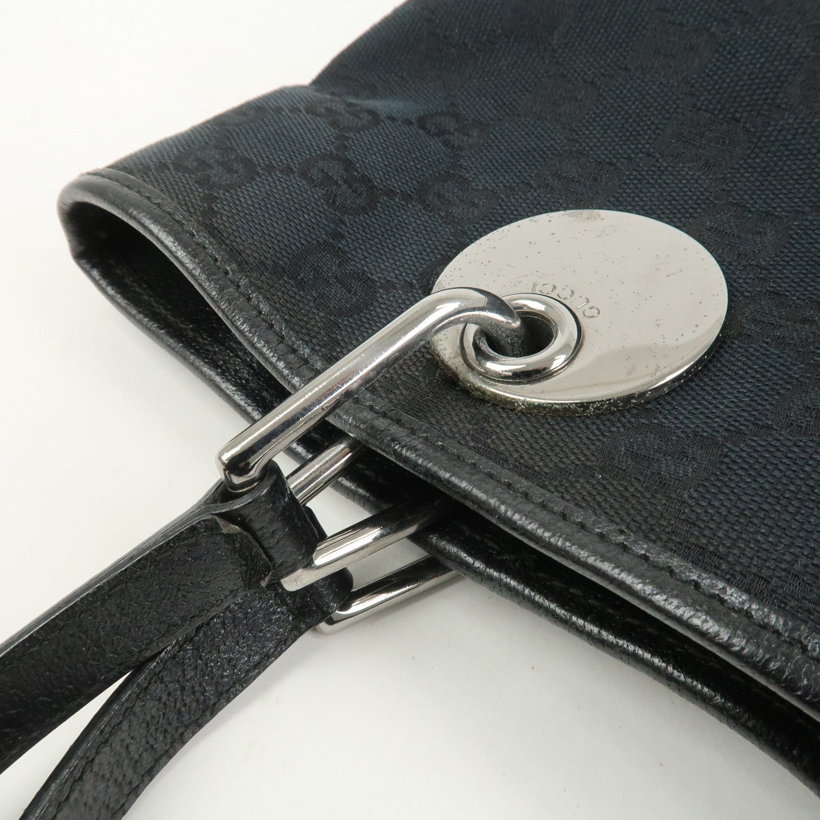 GUCCI GG Canvas Leather Tote Bag Shoulder Bag Hand Bag Black 120836