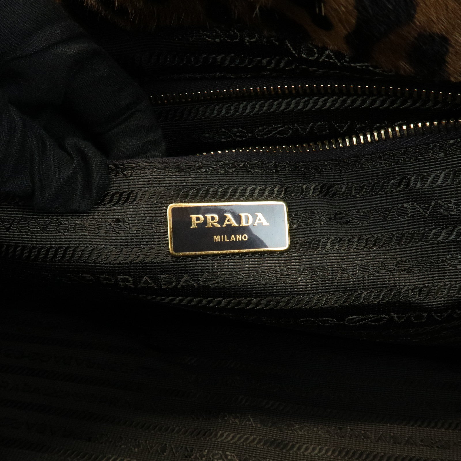 PRADA Canapa Large Unborn Calf Tote Bag Hand Bag Brown BN1872