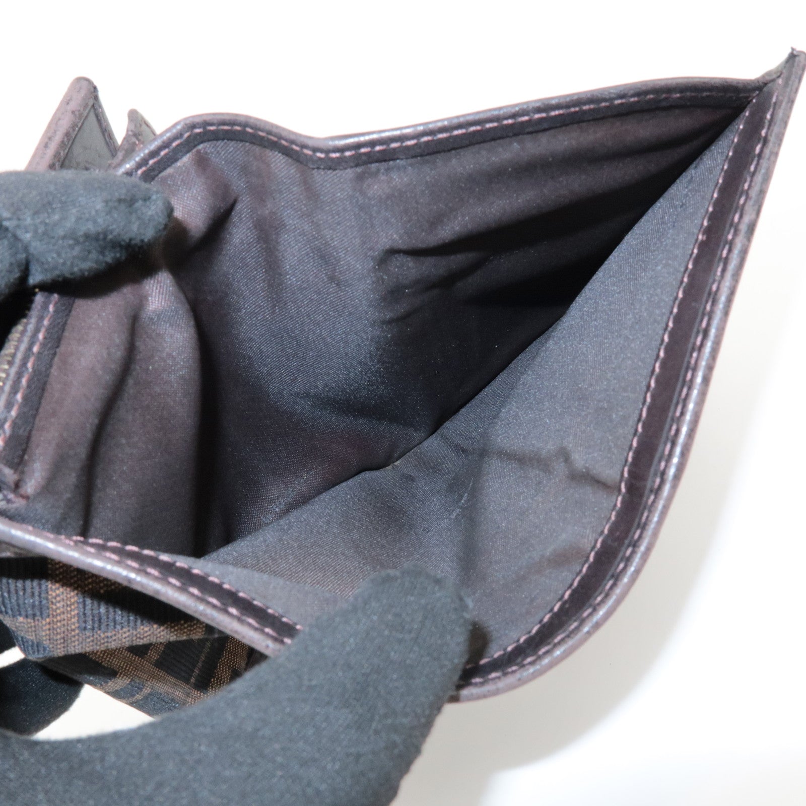 FENDI Zucca Set of 2 Canvas Leather Wallet Brown Black 8M0029 2270 Used