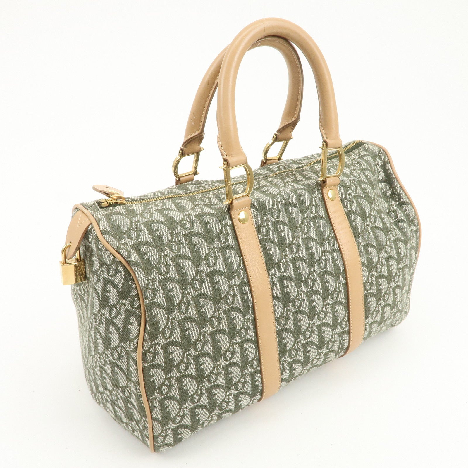 Christian Dior Trotter Canvas Leather Boston Bag Hand Bag Khaki