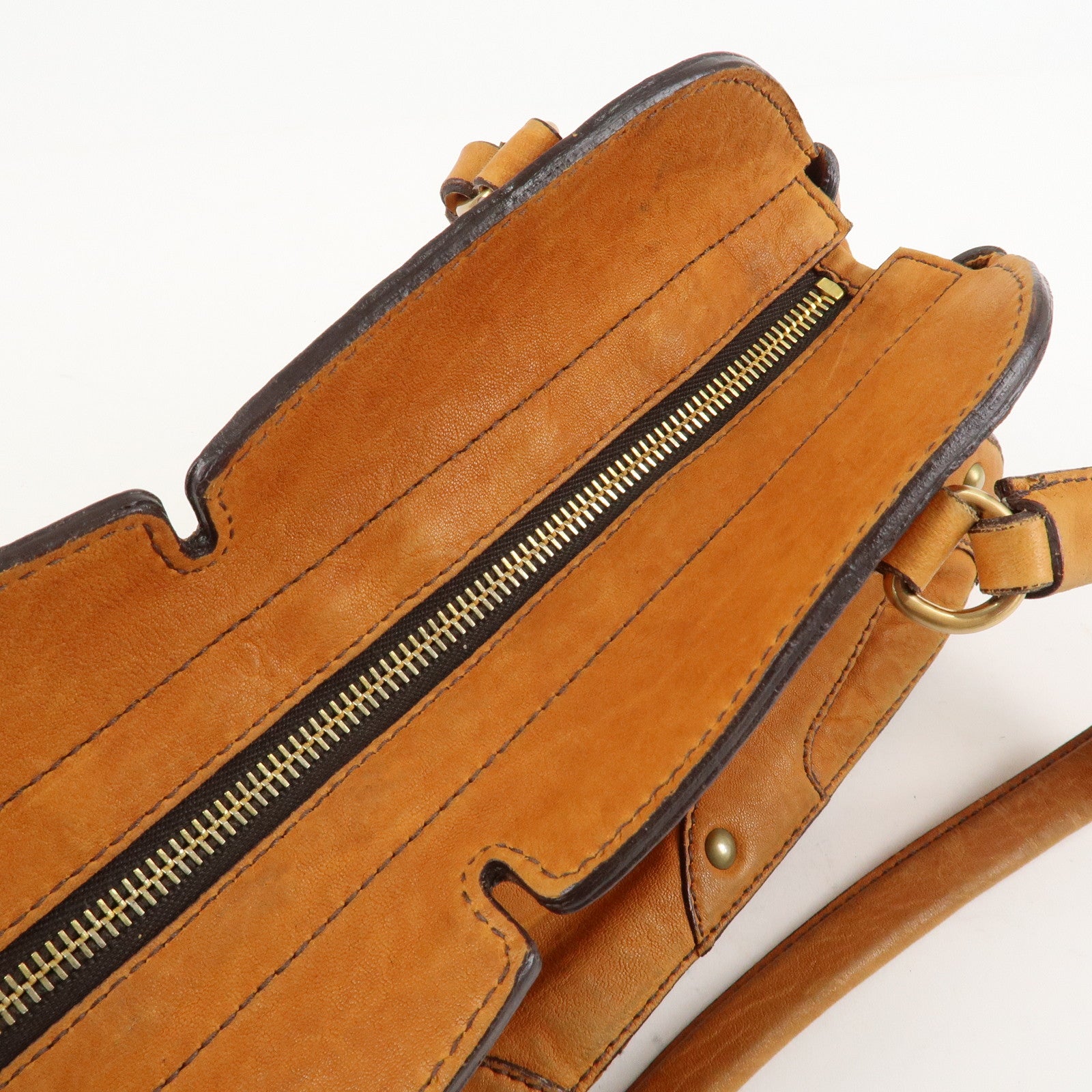 MIUMIU Logo Leather Shoulder Bag Boston Bag Hand Bag Gold HDW Brown Used