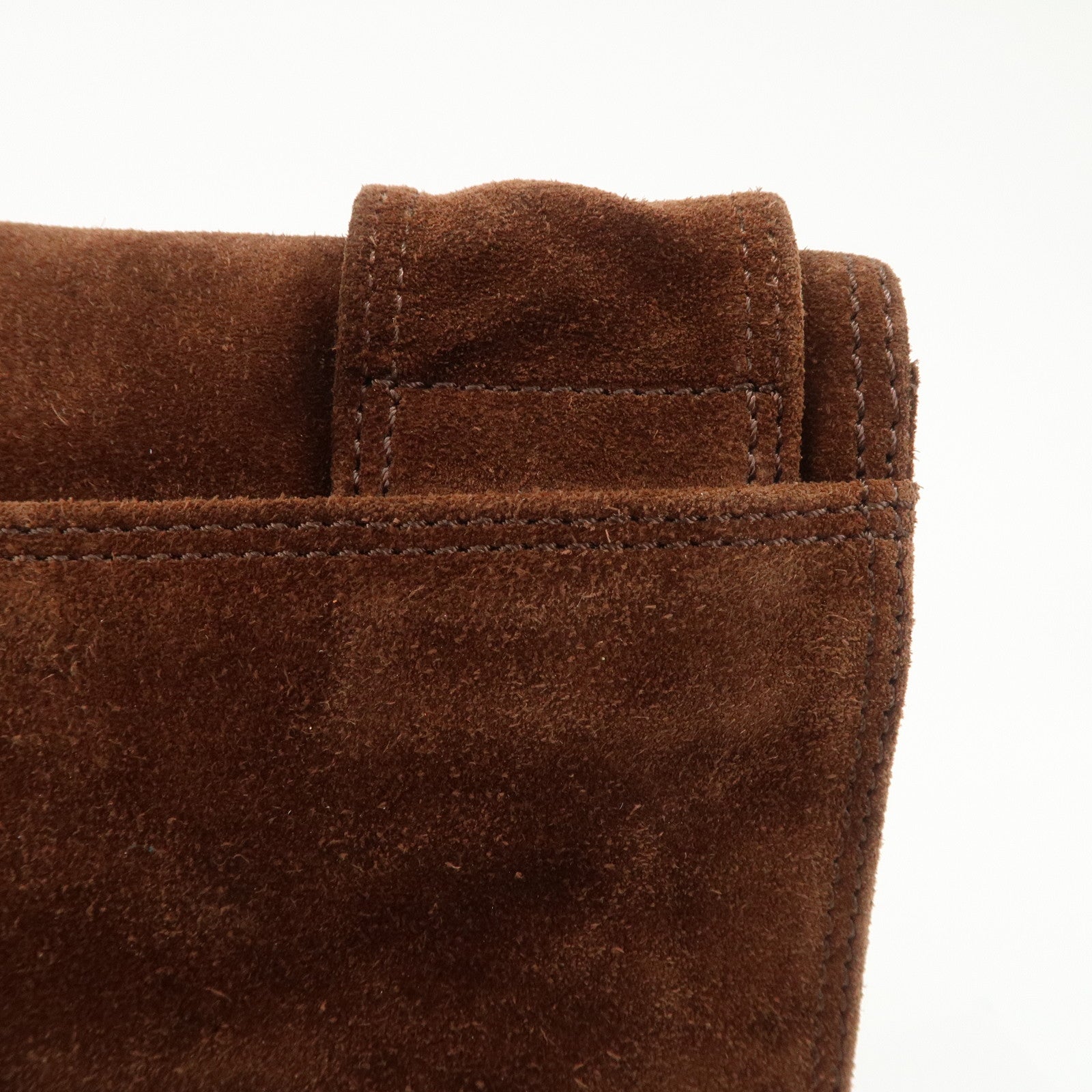 CHANEL Logo Suede Shoulder Bag Crossbody Bag Brown Used