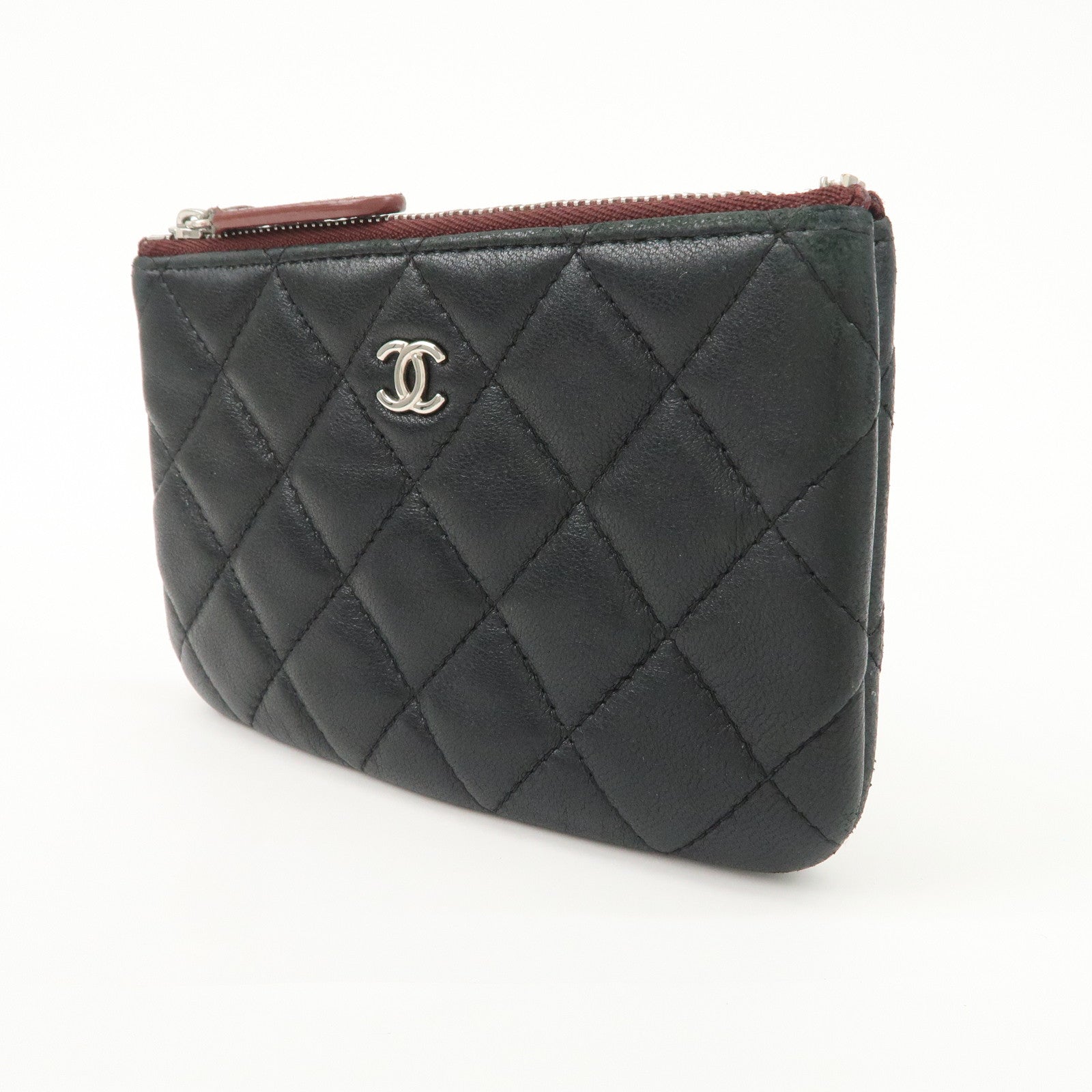 CHANEL Matelasse Caviarskin COCO Mark Coin Case Mini Pouch Black Silver Used