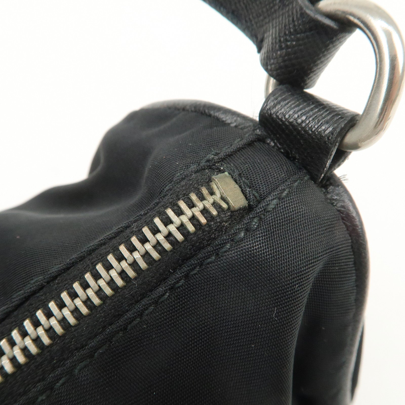 PRADA Triangle Logo Nylon Saffiano Leather Hand Bag Black