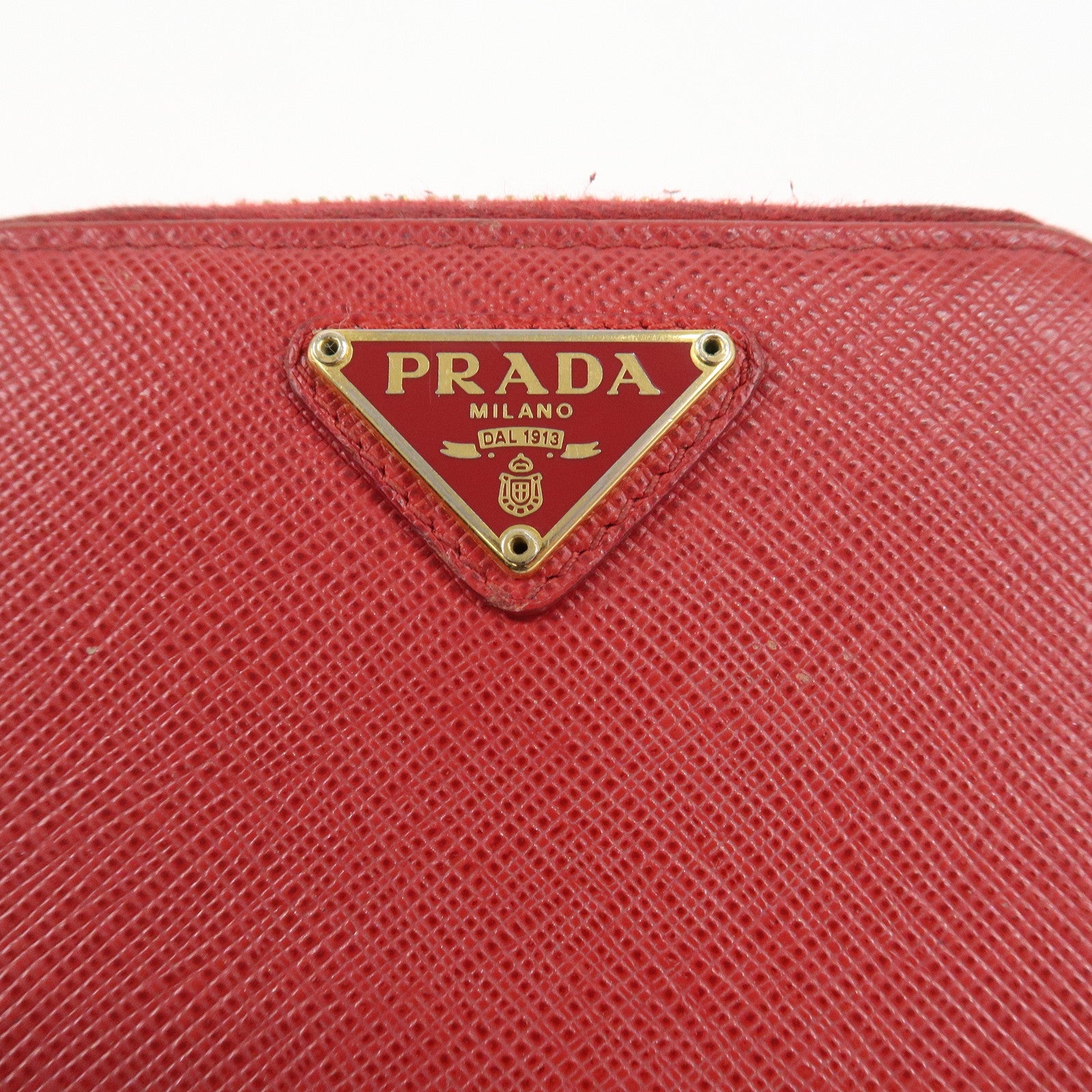 PRADA Triangle Logo Round Zippy Coin Case Red 1MO268 Used