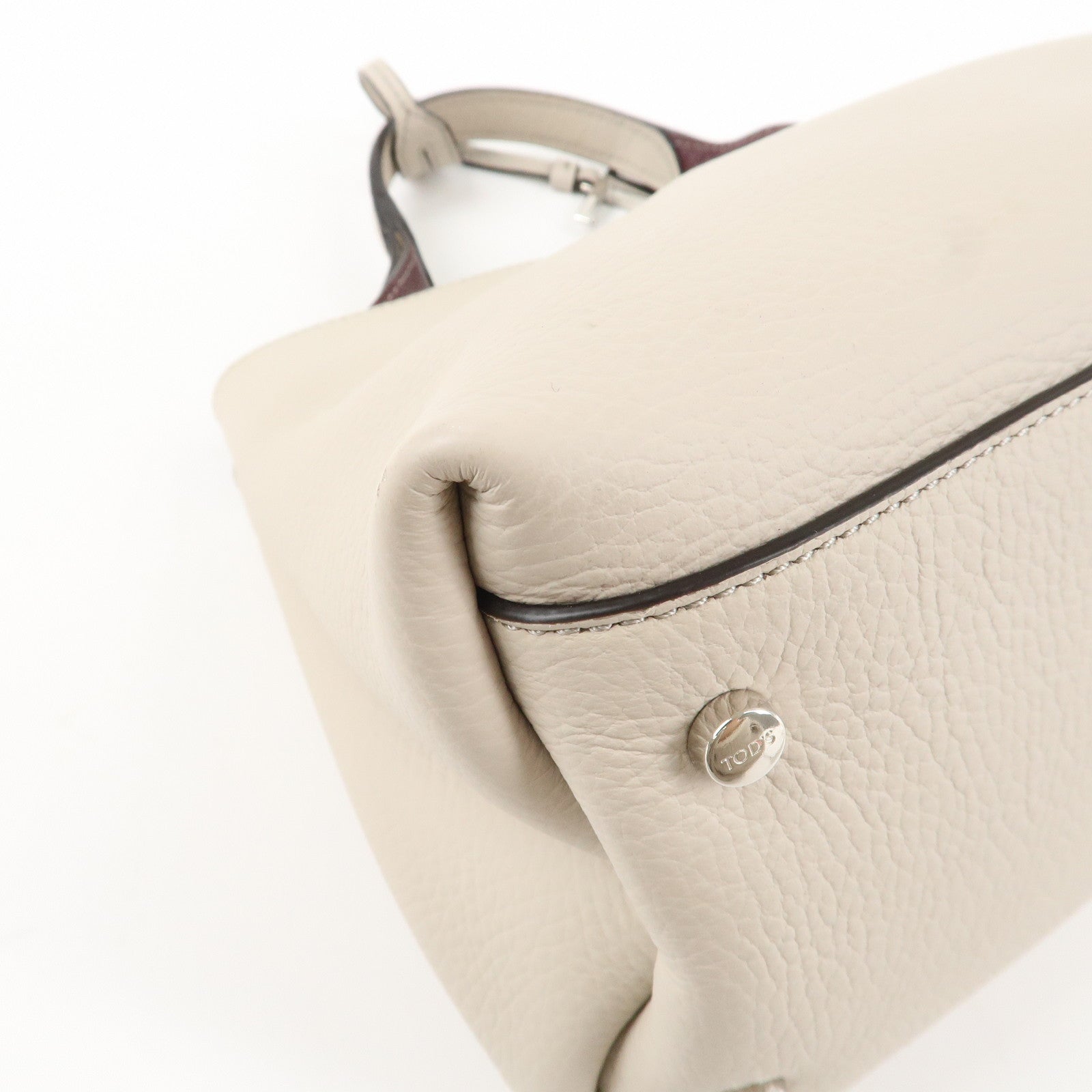 TOD'S T Timeless Micro Leather 2Way Hand Bag Gray Used