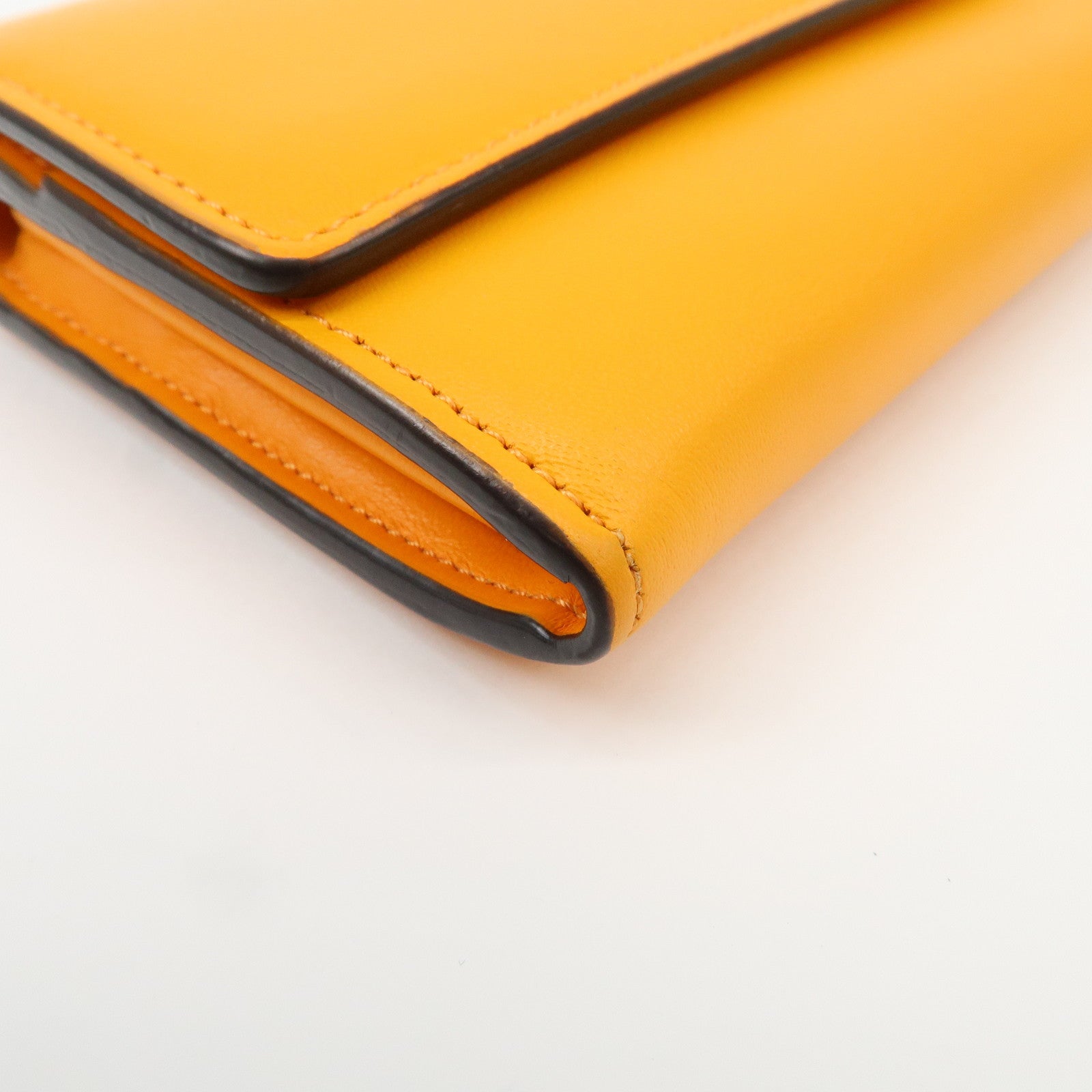 FENDI Logo Leather Long Wallet Orange Gold HDW 8M0251