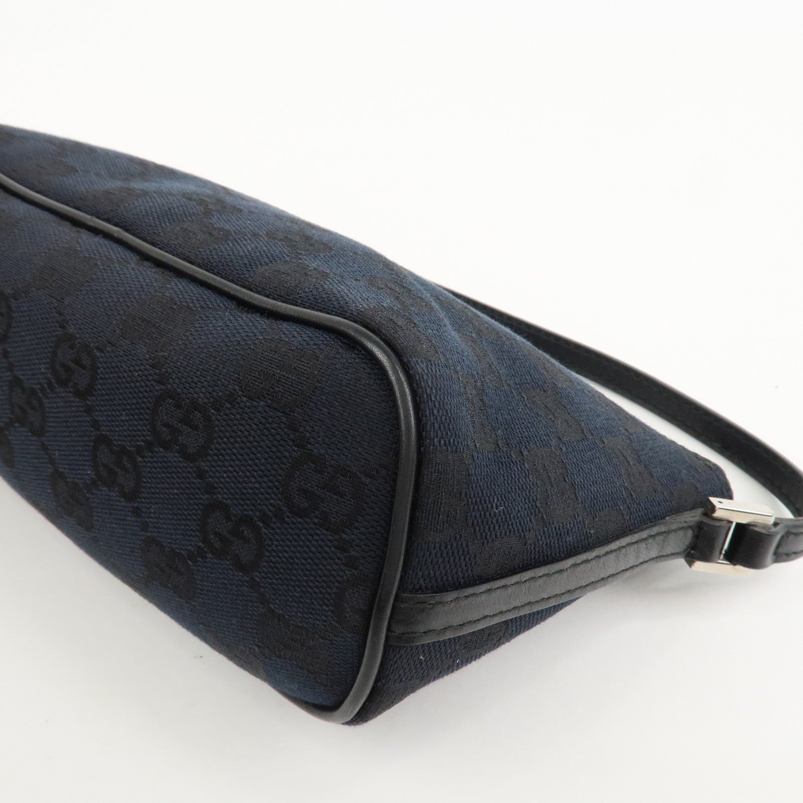GUCCI GG Canvas Leather Accessory Pouch Hand Bag Navy 039.1103