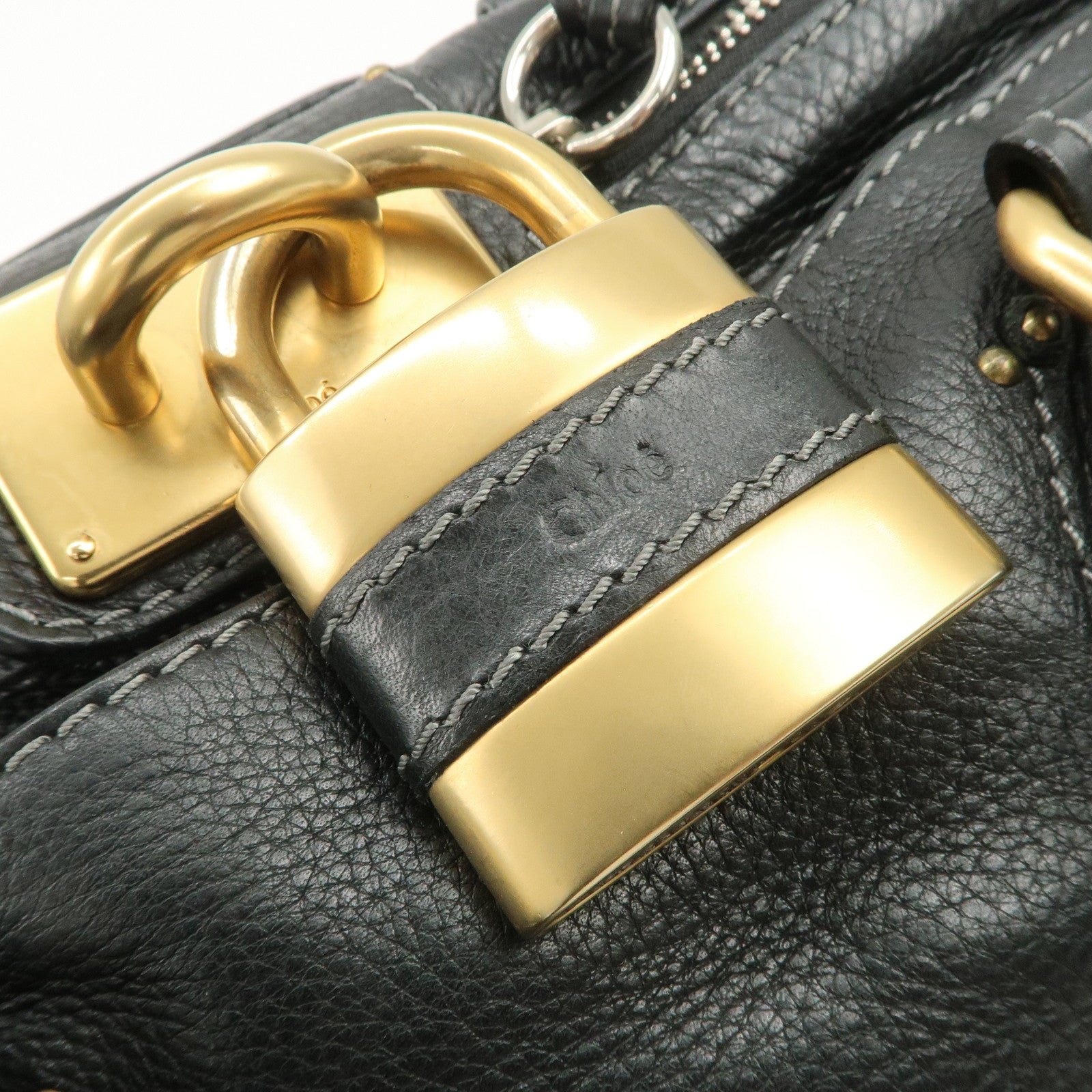 Chloe Paddington Leather Hand Bag Shoulder Bag Black Gold