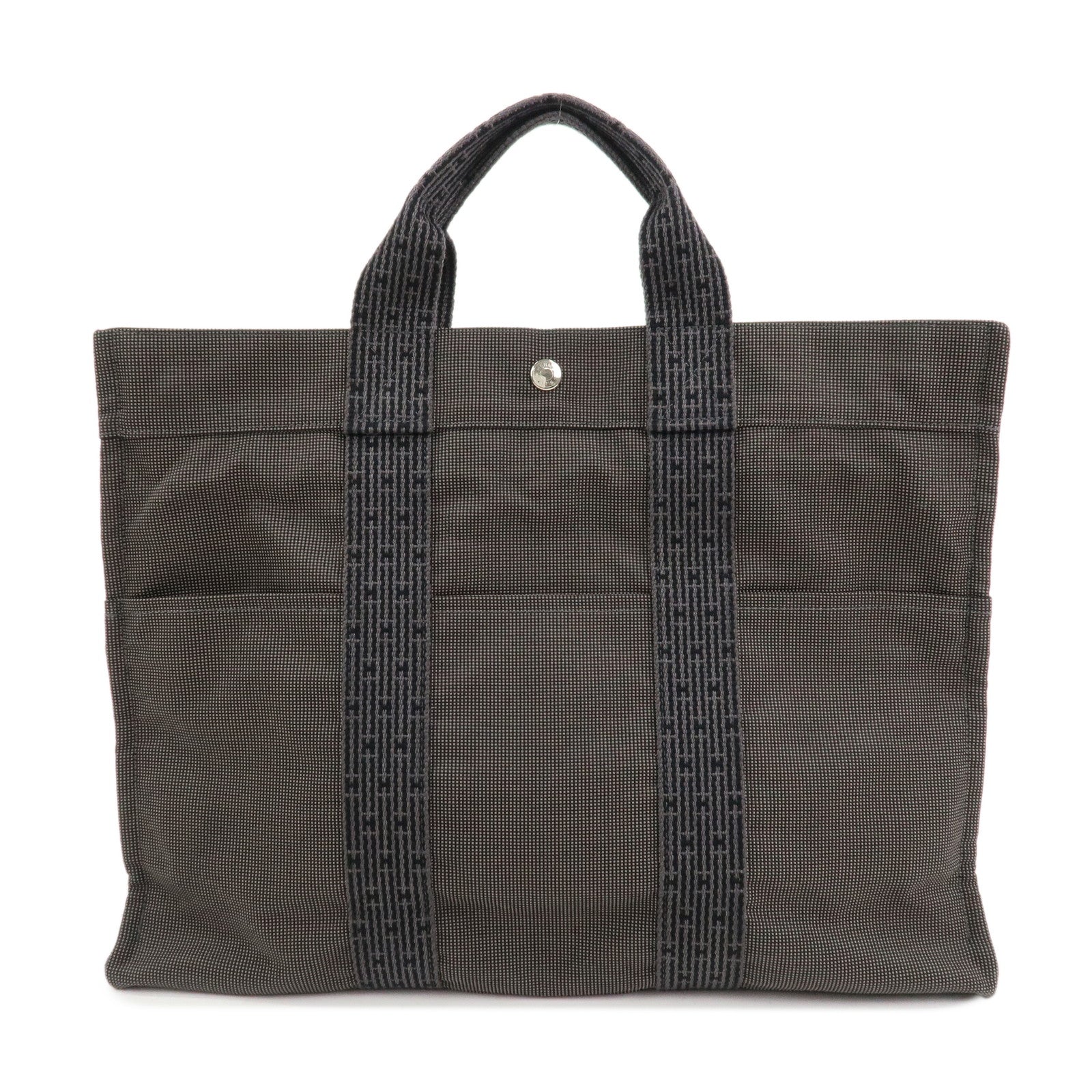 HERMES Herline MM Nylon Canvas Tote Bag Hand Bag Black