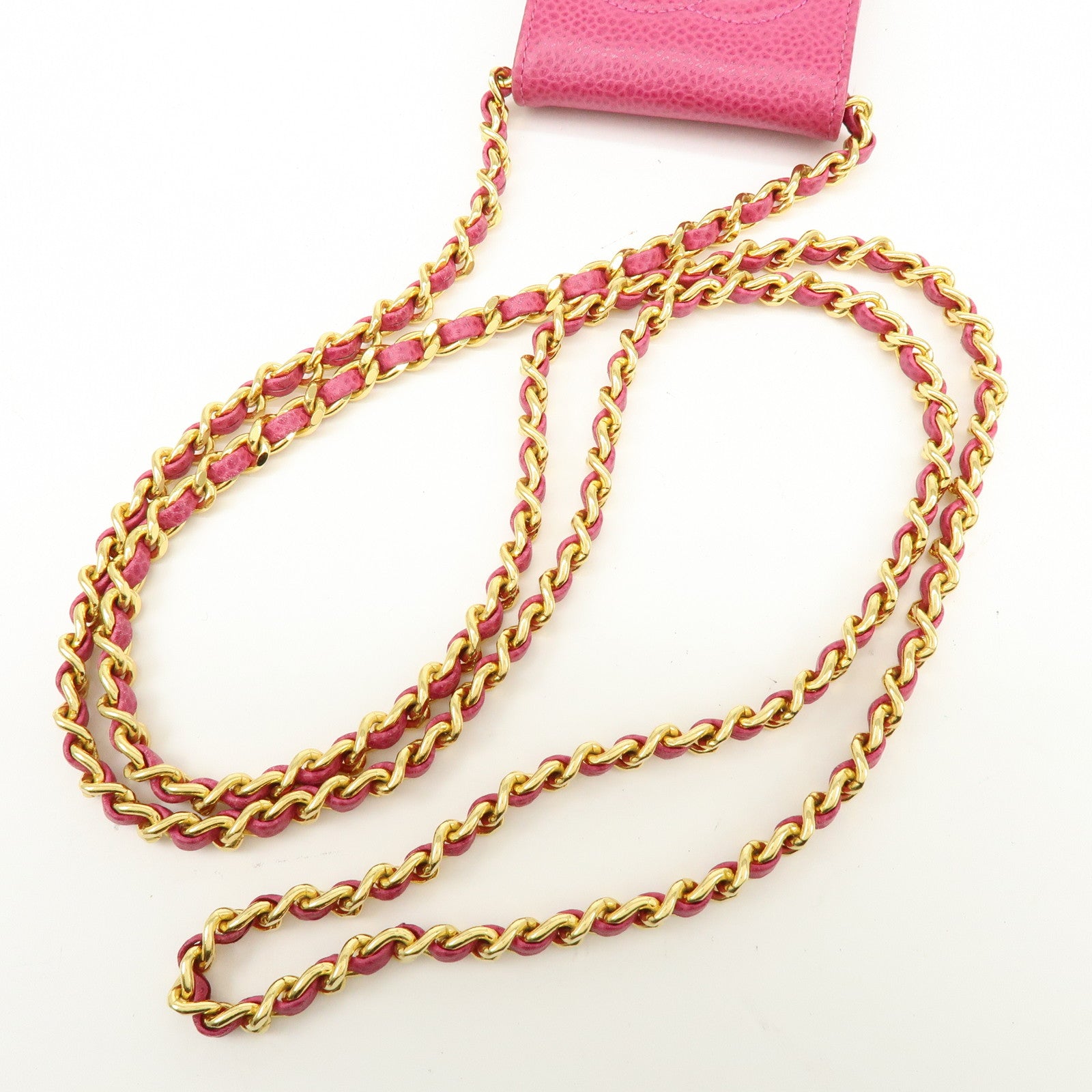 CHANEL COCO Mark Caviarskin Chain Shoulder Bag Phone Pouch Pink