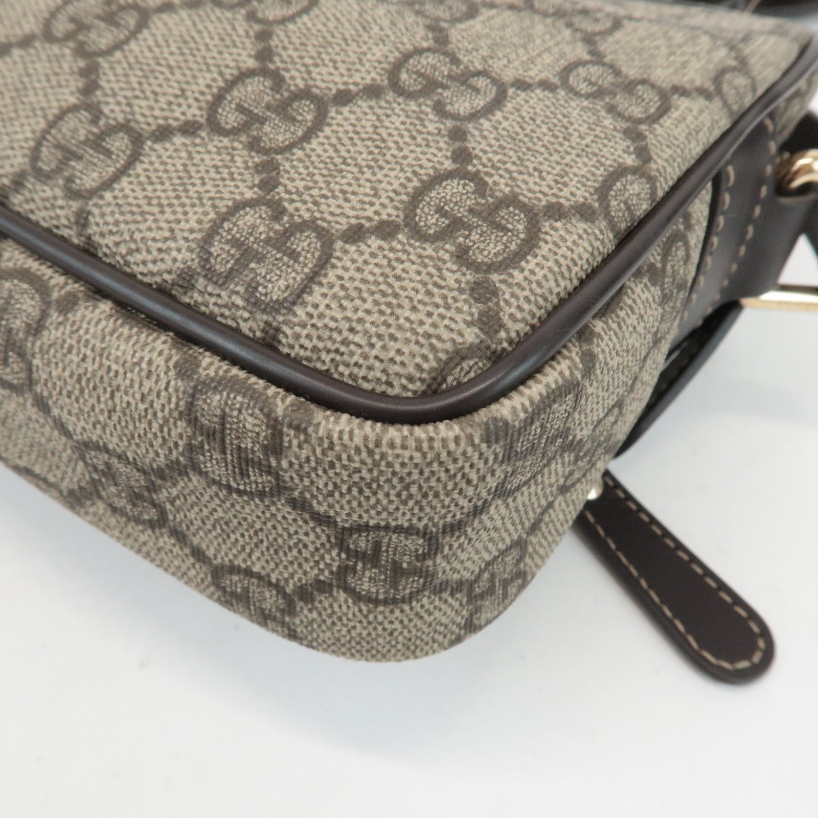 GUCCI GG Supreme Leather Shoulder Bag Beige Dark Brown 201447 Used