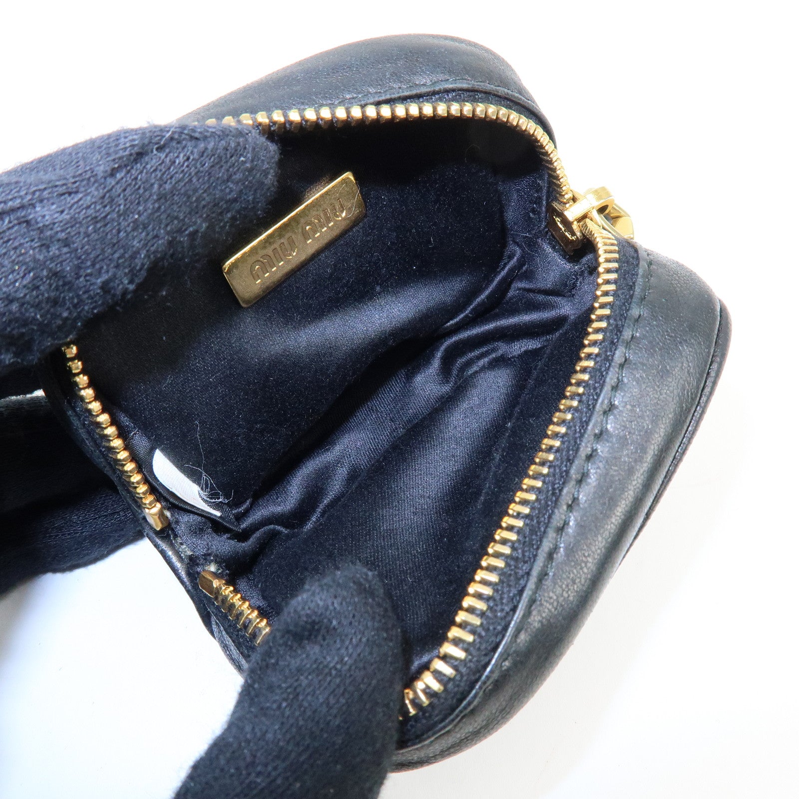 MIU MIU Nappa Leather Bag Charm Pouch Coin Case Black 5M1353