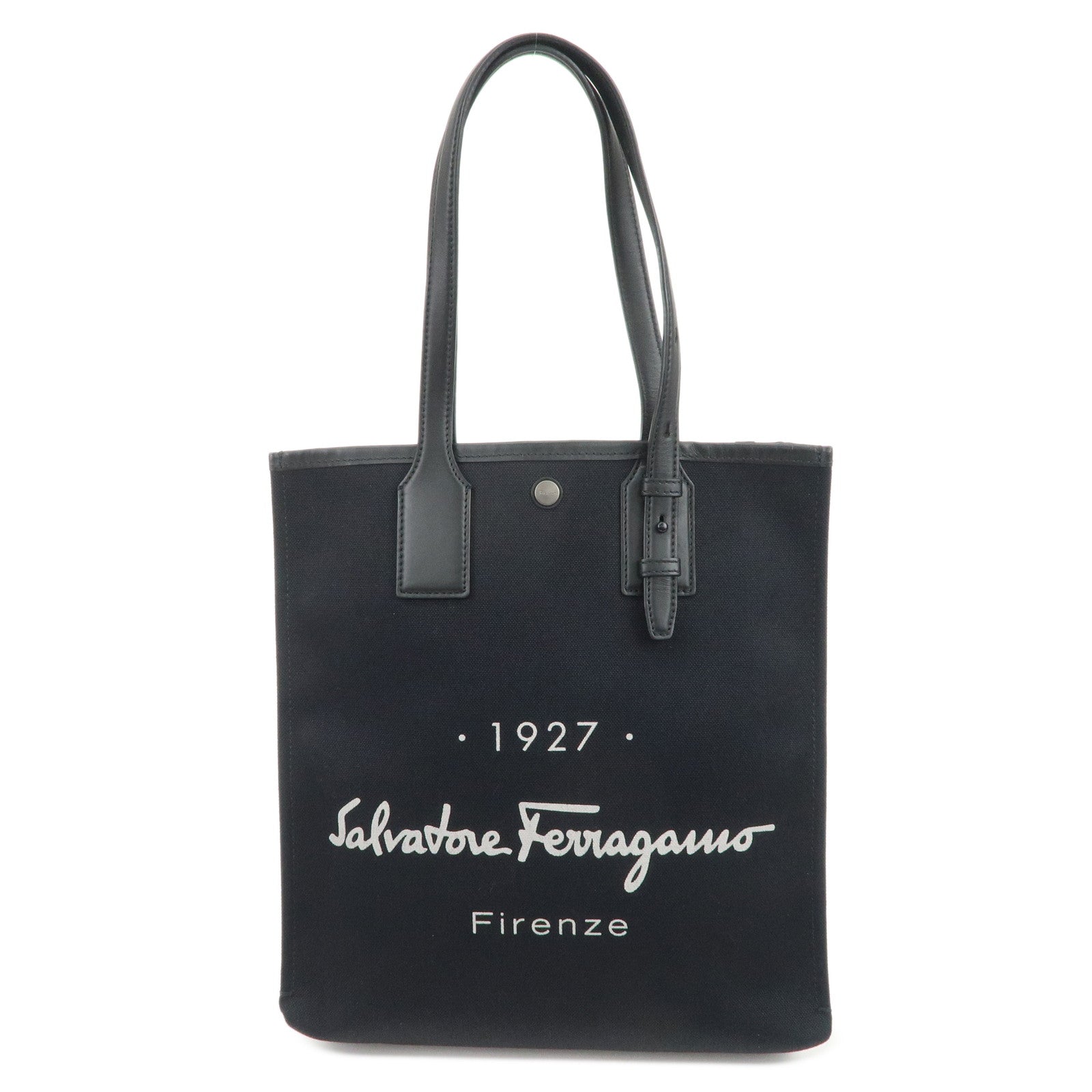 Ferragamo Canvas Leather Tote Bag Shoulder Bag Black