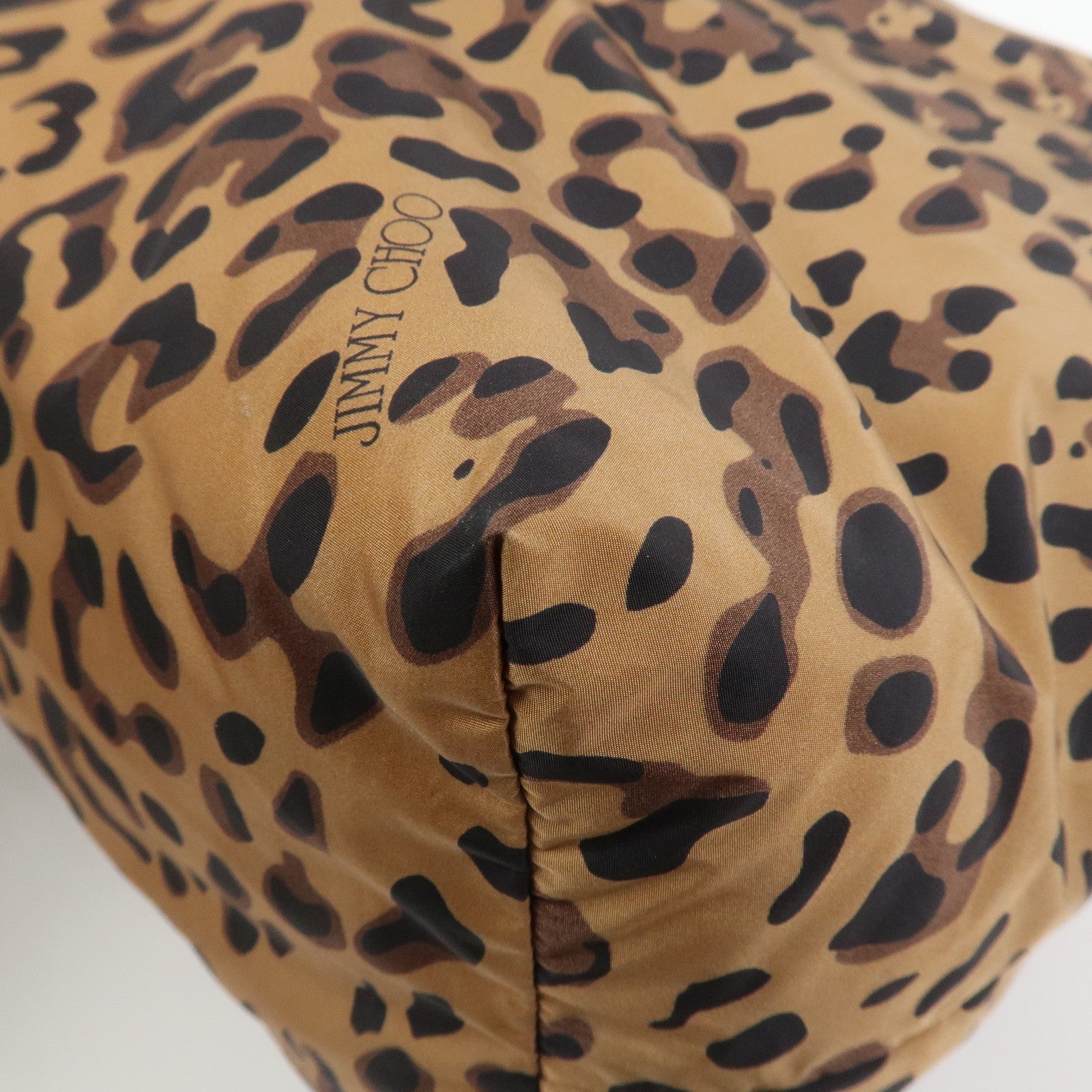 JIMMY CHOO Nylon Tote Bag Shoulder Bag Leopard Brown Black