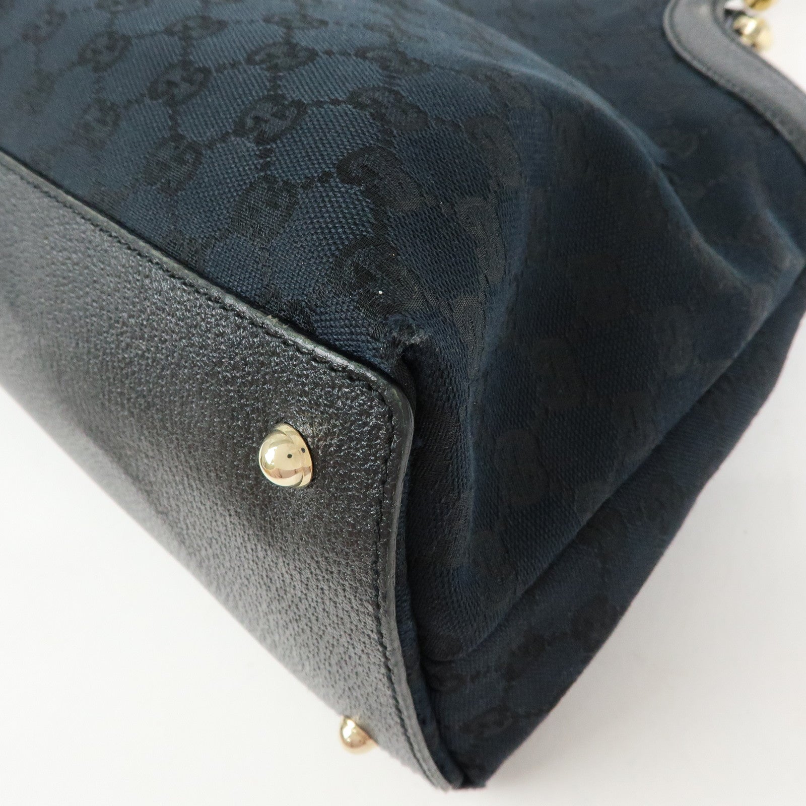 GUCCI Bamboo GG Canvas Leather Tote Bag Hand Bag Black 137395