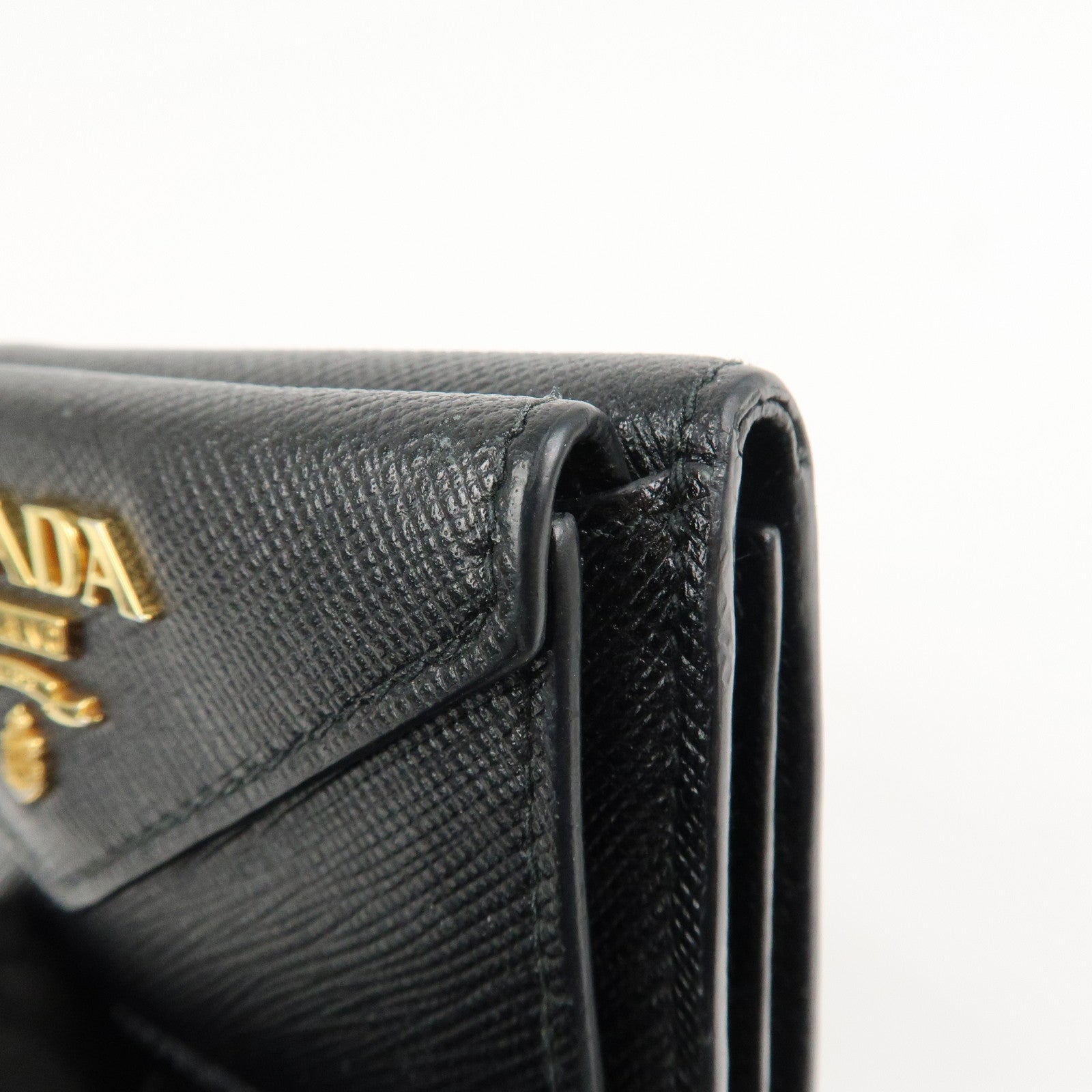 PRADA Logo Saffiano Metal Tri-fold Small Wallet Black 1MH021