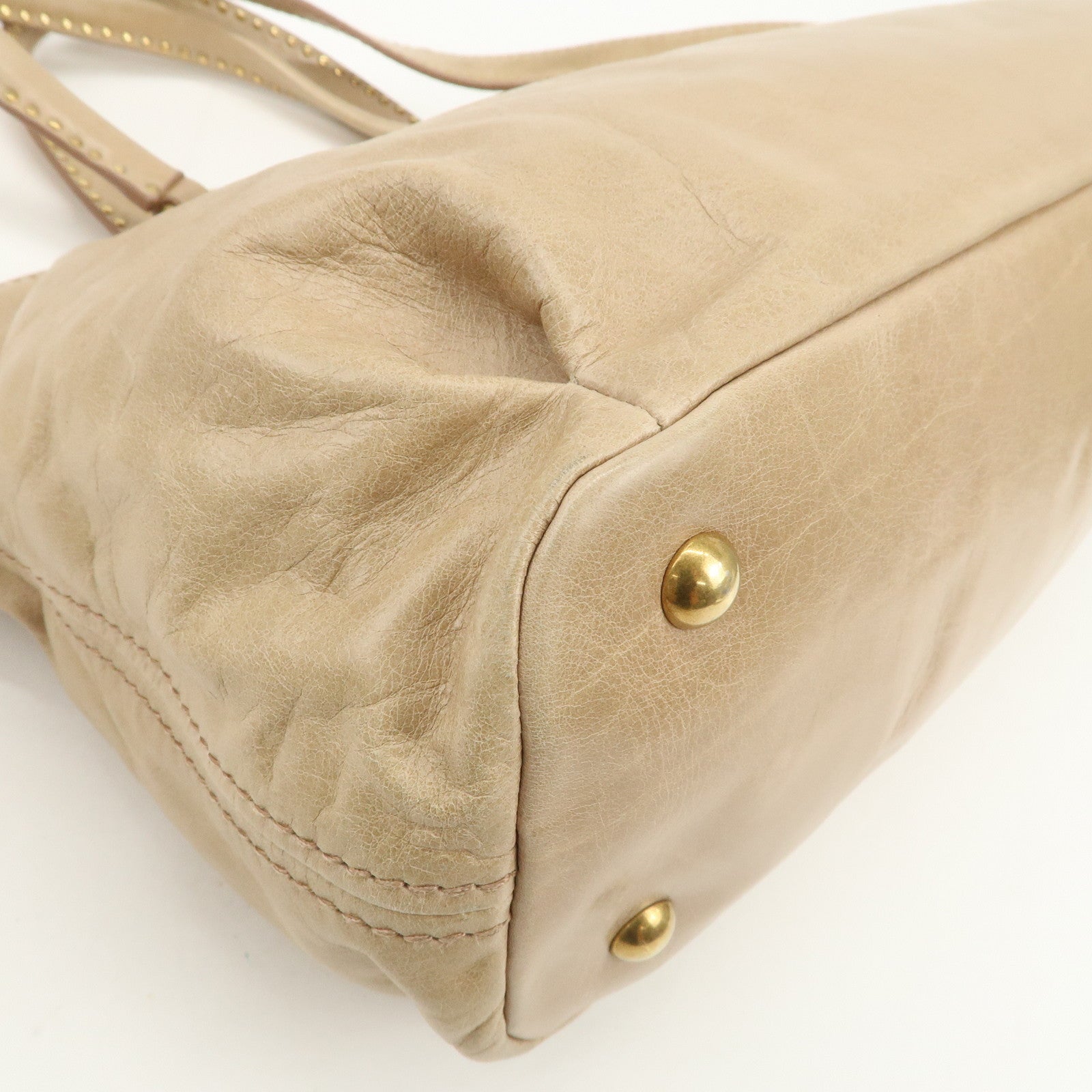 MIU MIU Logo Leather 2Way Bag Hand Bag Shoulder Bag Beige RN0728
