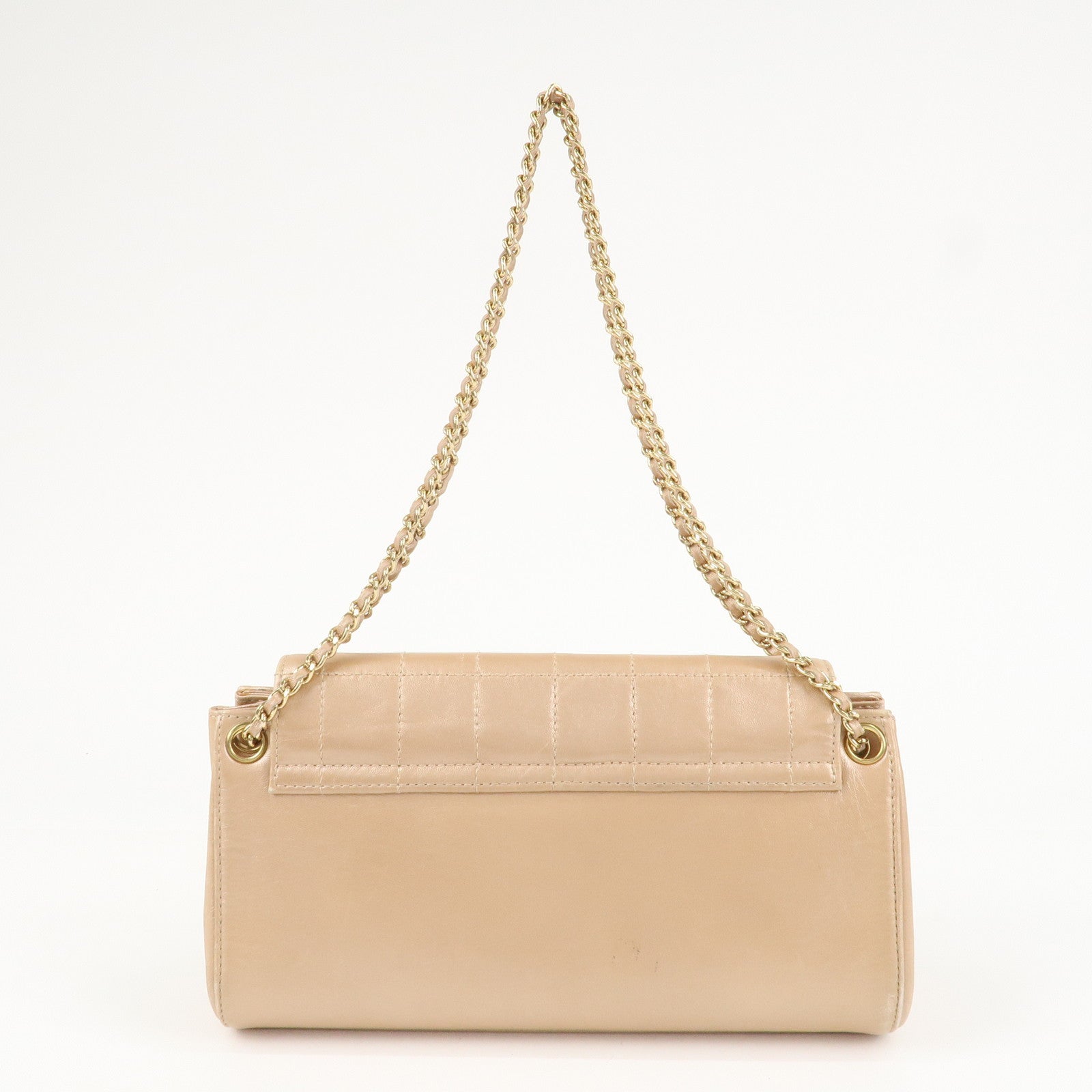 CHANEL Chocolate Bar Leather Chain Shoulder Bag Pink Gold Used