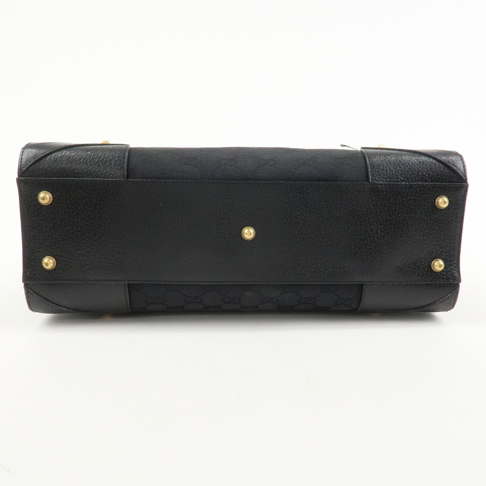 GUCCI GG Canvas Leather Tote Bag Hand Bag Black 120897