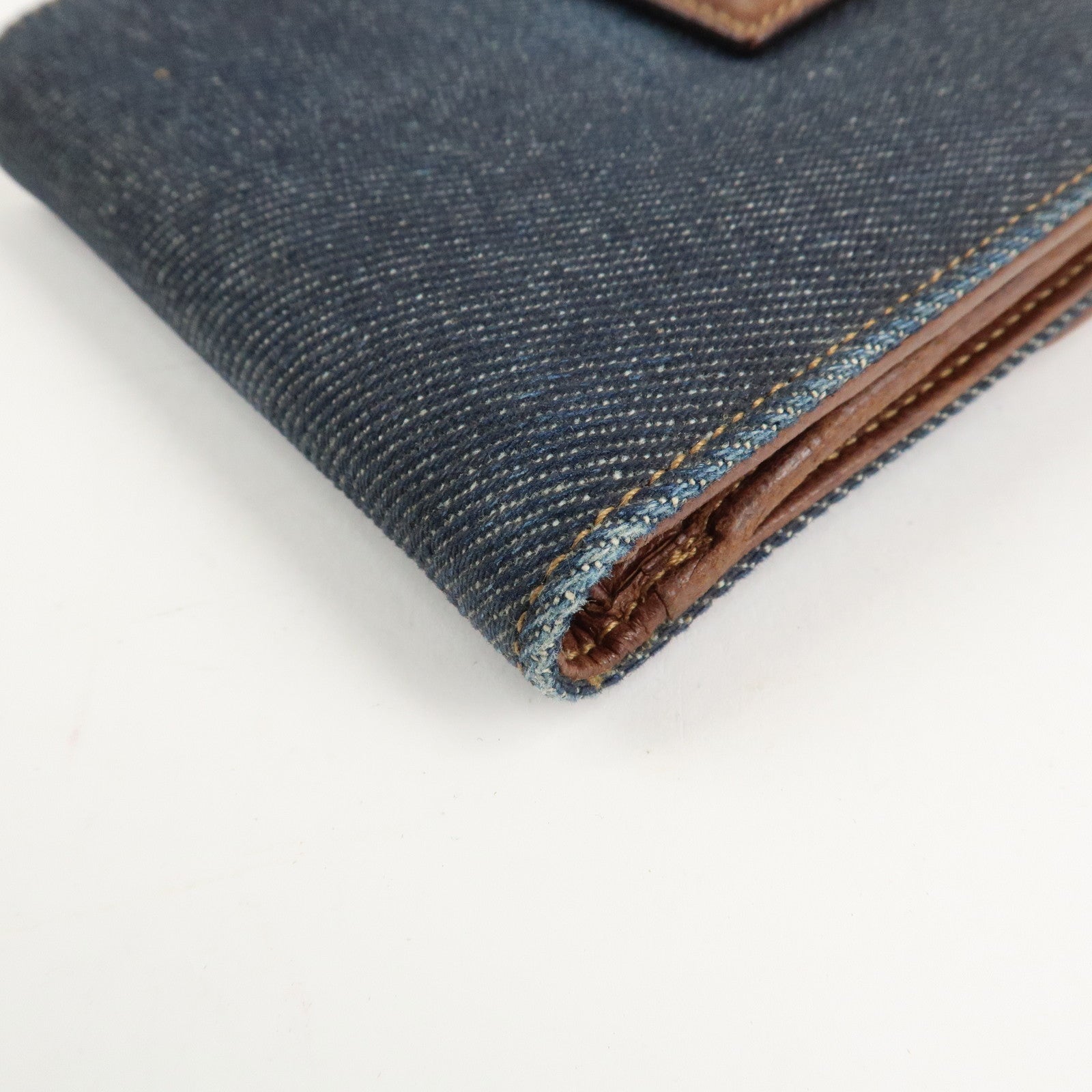 Christian Dior Leather Denim Bi-fold Compact Wallet 46BM-0024 Used