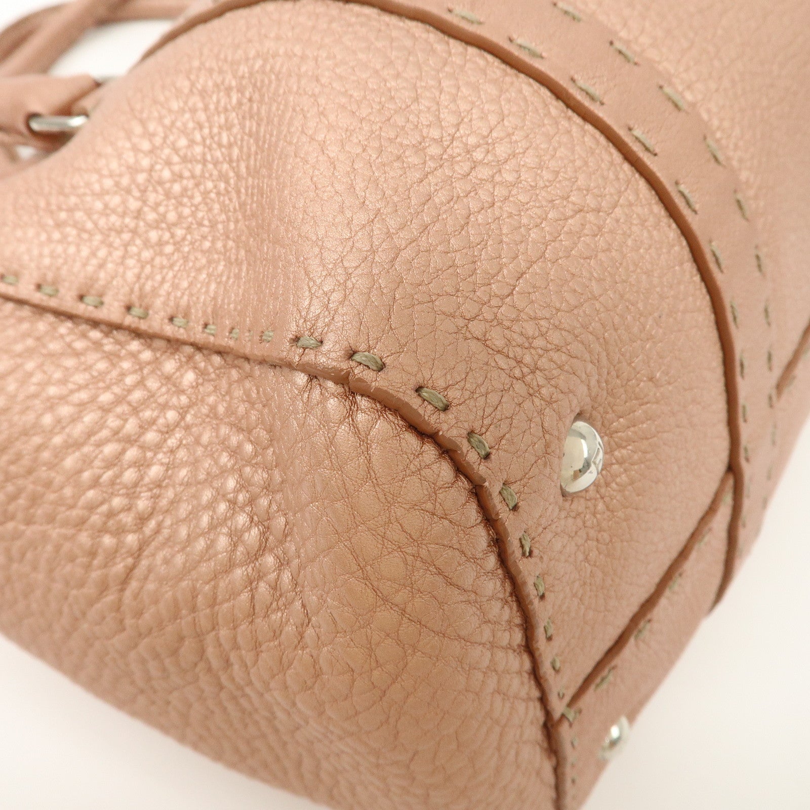 FENDI Selleria Leather Mini Linda Hand Bag Pink Silver Hardware 8BR458 Used