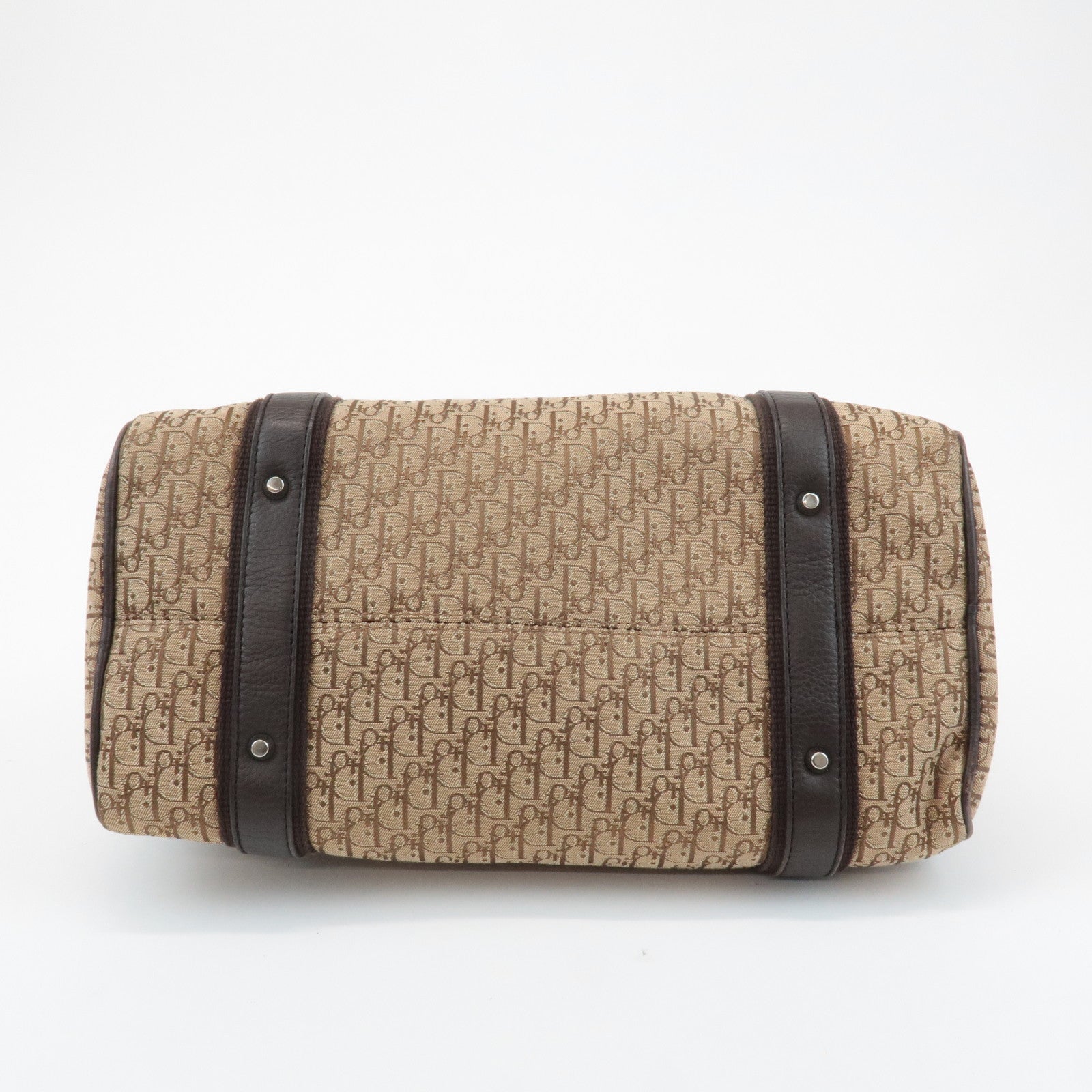 Christian Dior Trotter Street Chic Leather Canvas Boston Bag Beige Used