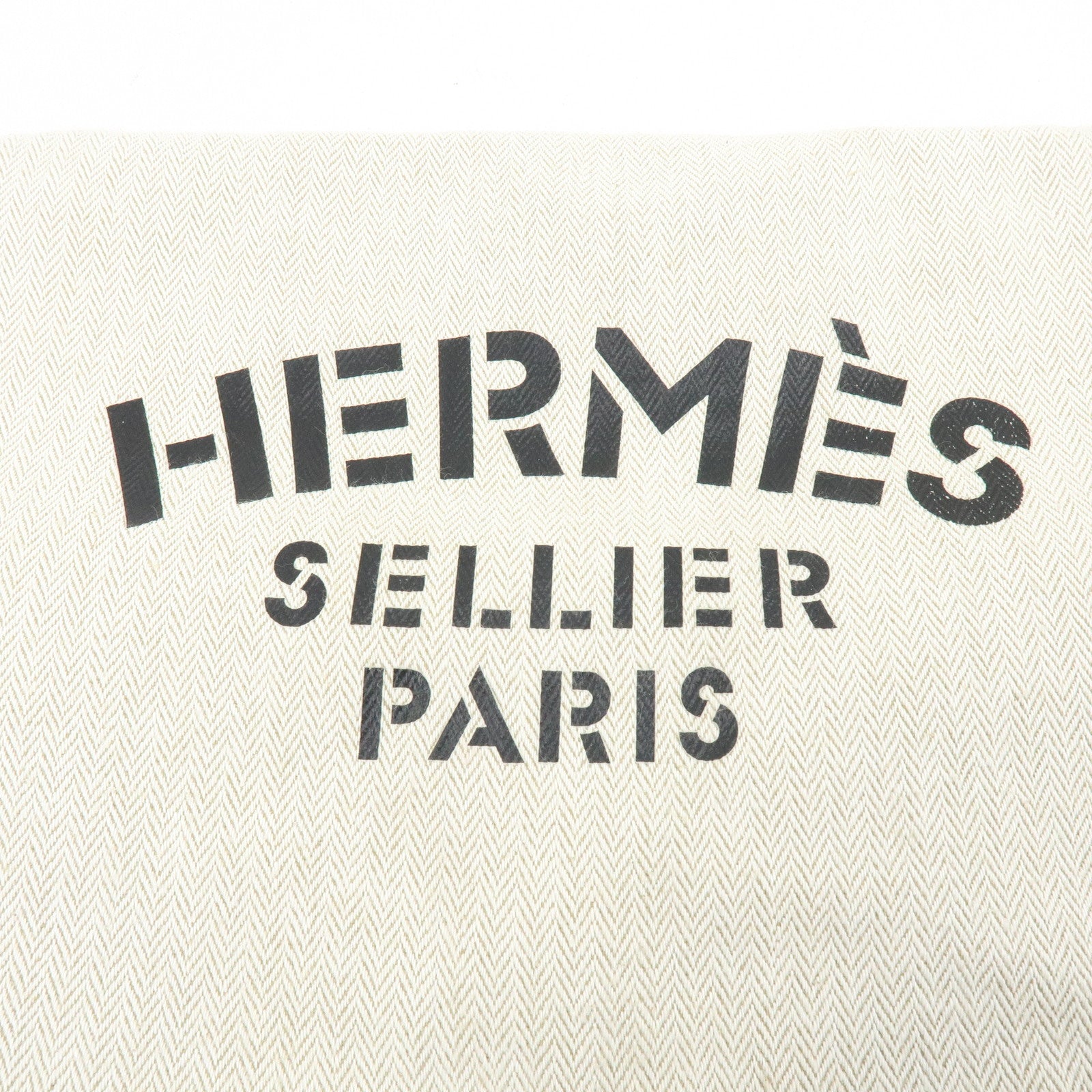 HERMES Baggy Baggage Aline Toile Chevron Leather Tote Bag Natural