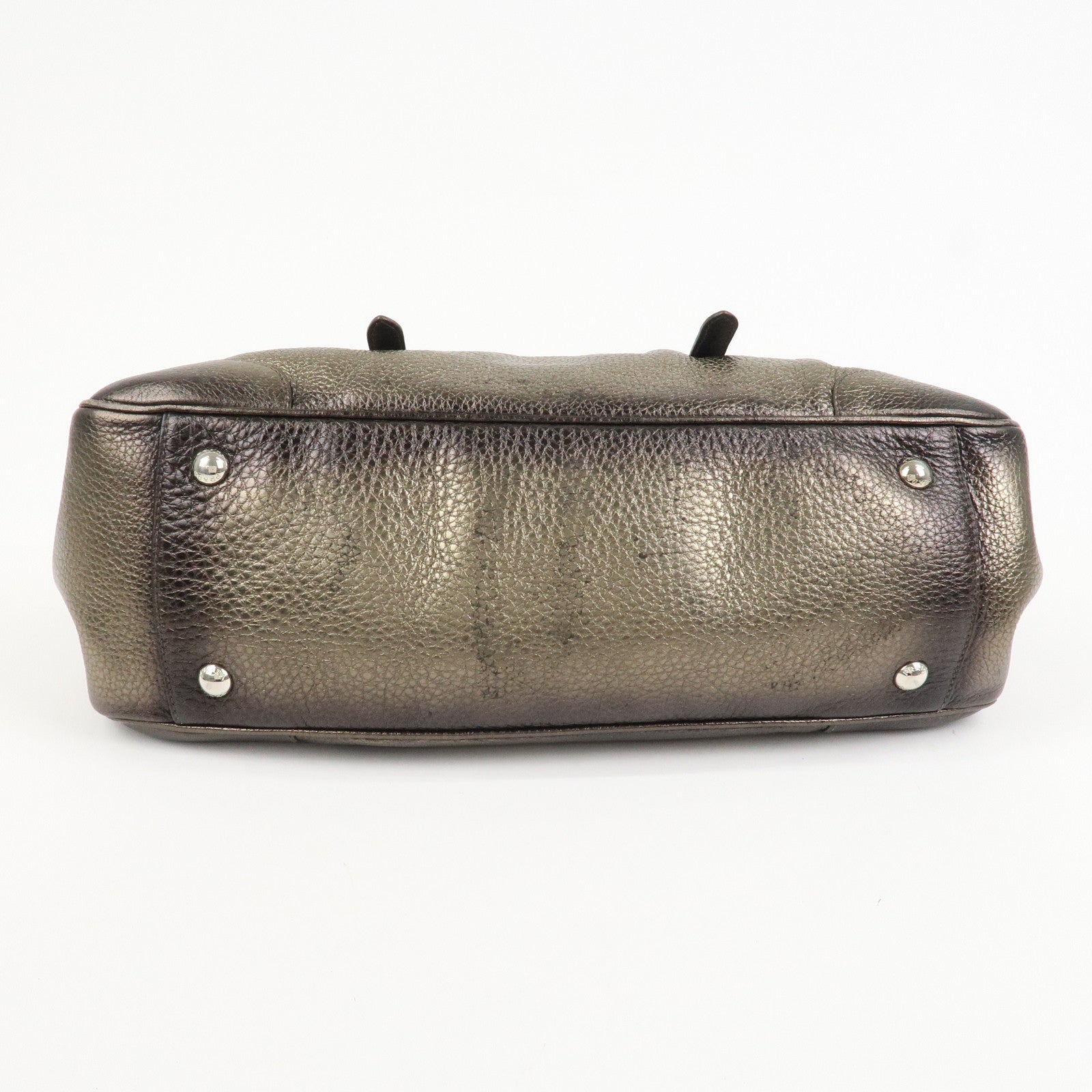 PRADA Logo Leather Shoulder Bag Boston Bag Metallic Gold