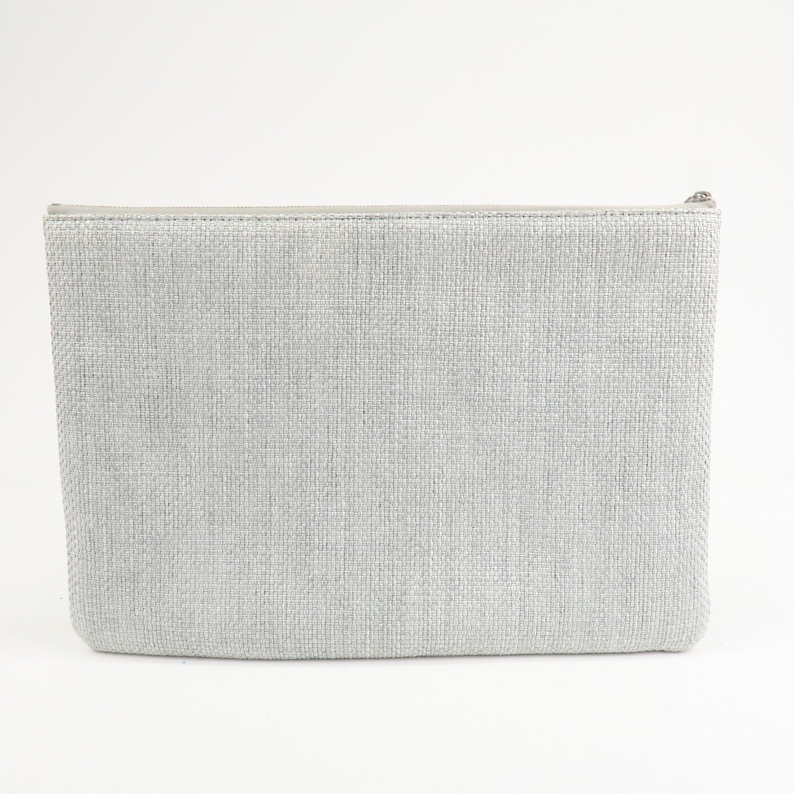 CHANEL Deauville Nylon Canvas Pouch Clutch Bag Light Gray A80118