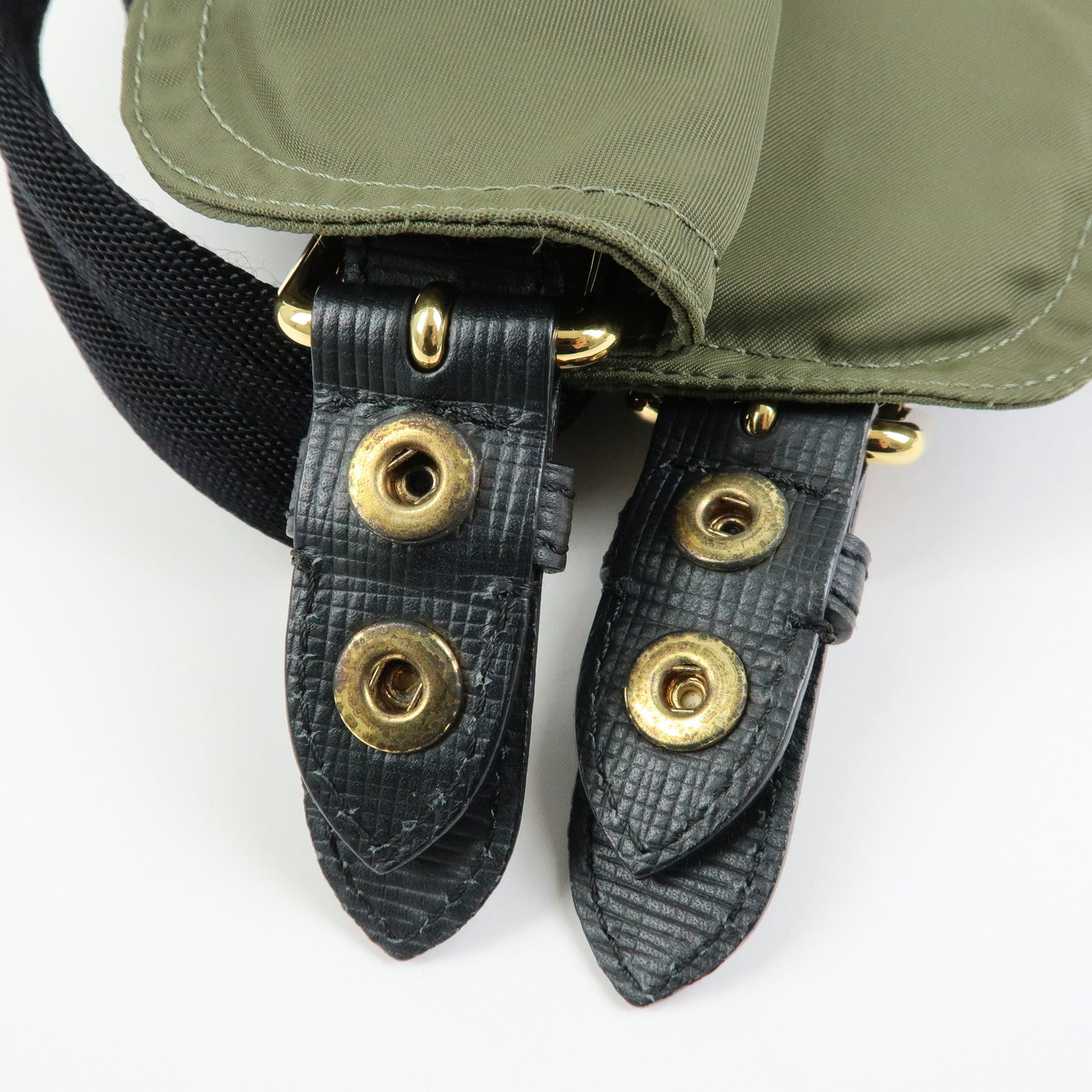 BURBERRY Logo Nylon Leather Backpack Rucksuck Khaki Black