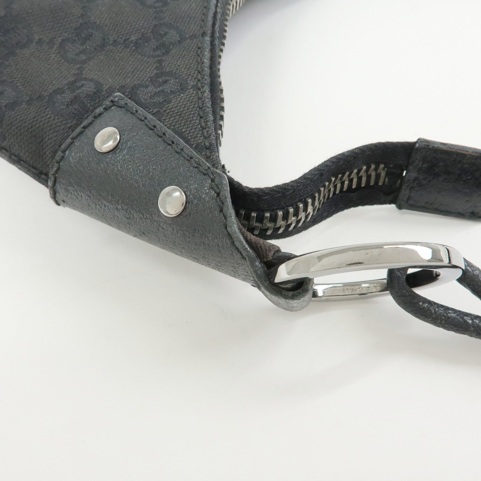 GUCCI GG Canvas Leather Shoulder Bag Hand Bag Black 115003
