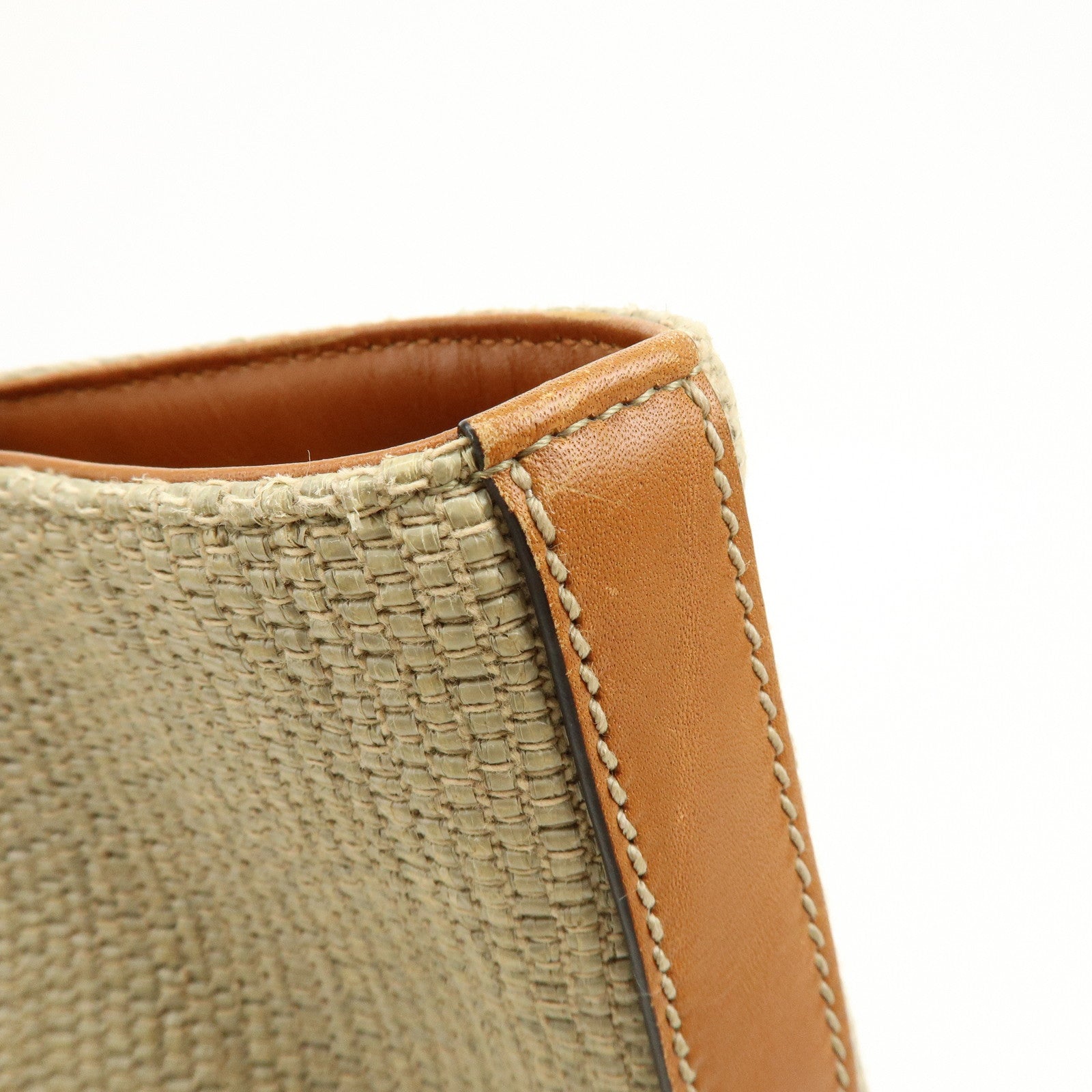 GUCCI Straw Leather Tote Bag Shoulder Bag Beige Brown 309551