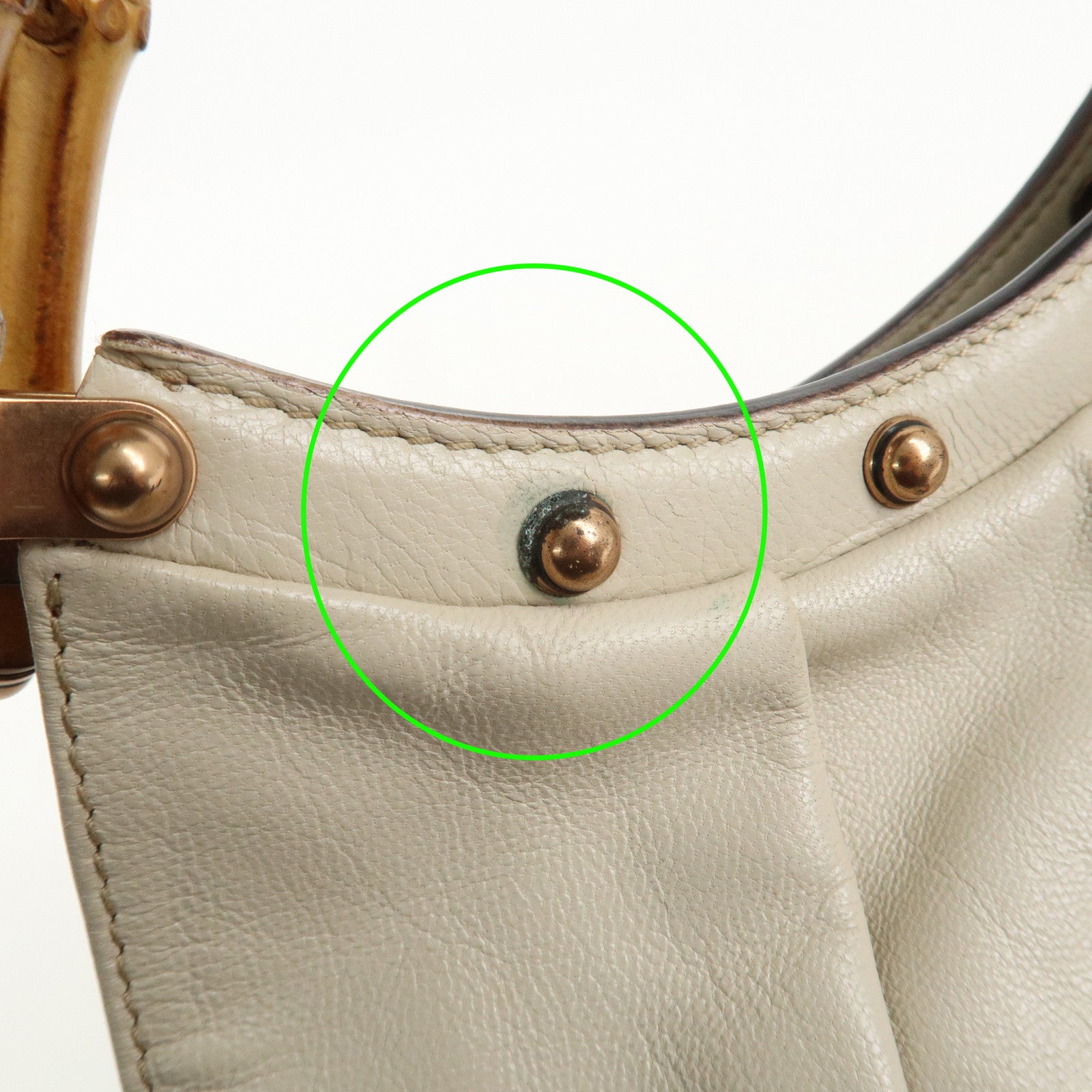 GUCCI Bamboo Leather Studs Shoulder Bag Hand Bag Ivory 124297