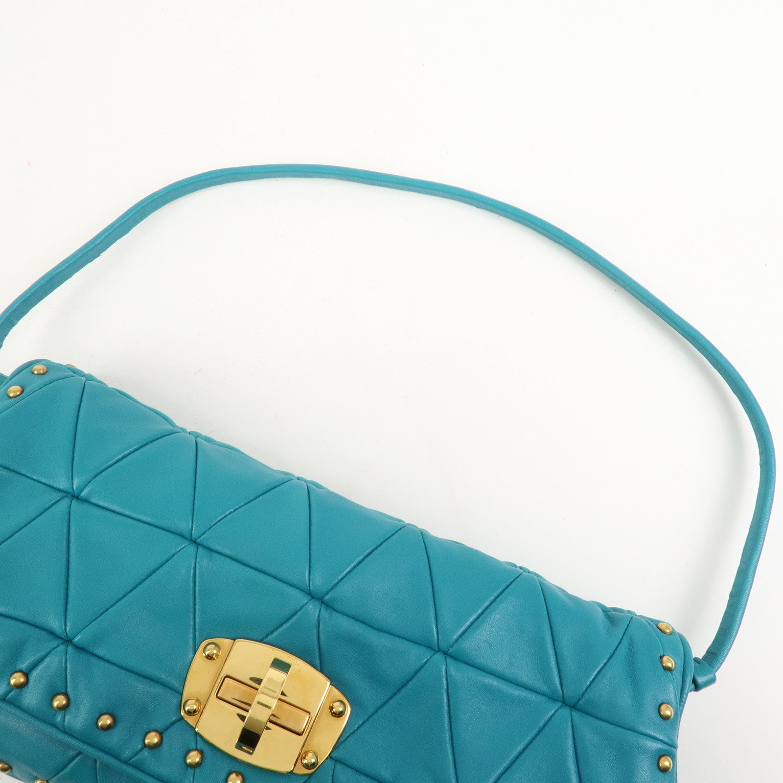 MIUMIU Matelasse Leather 2 Way Bag Shoulder Bag Blue RP0169