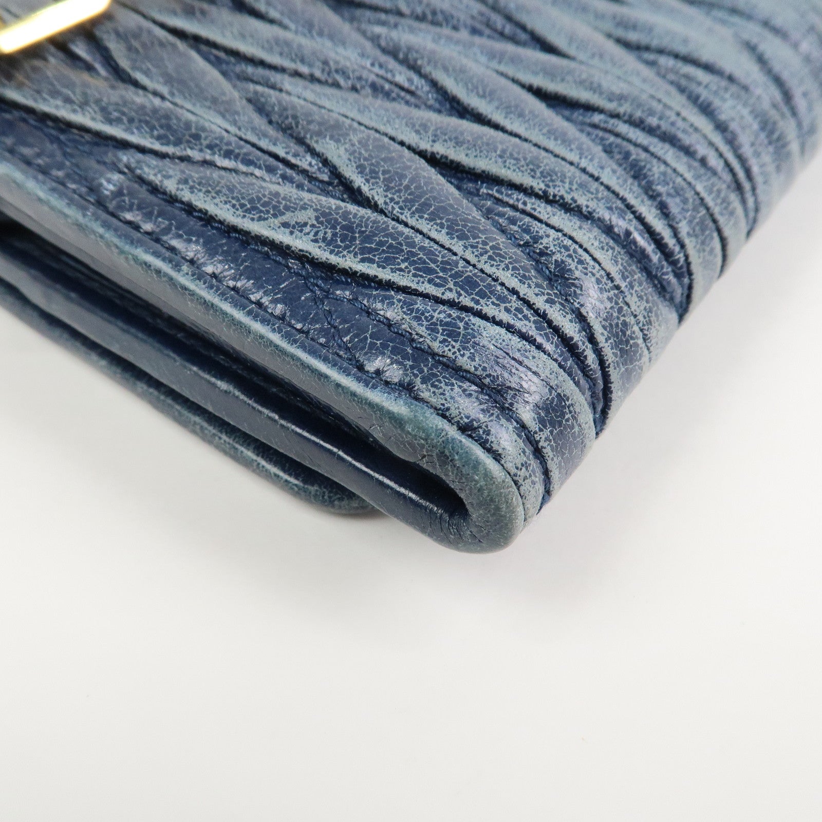 MIU MIU Matelasse Logo Leather Chain Shoulder Wallet Blue 5M1290