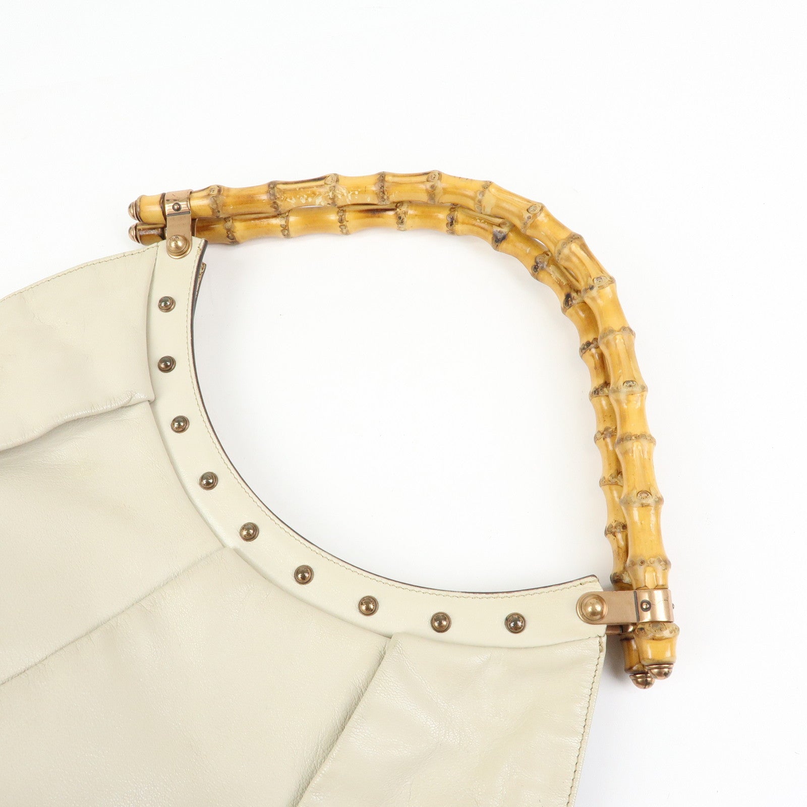 GUCCI Bamboo Leather Hand Bag Shoulder Bag Ivory 124293