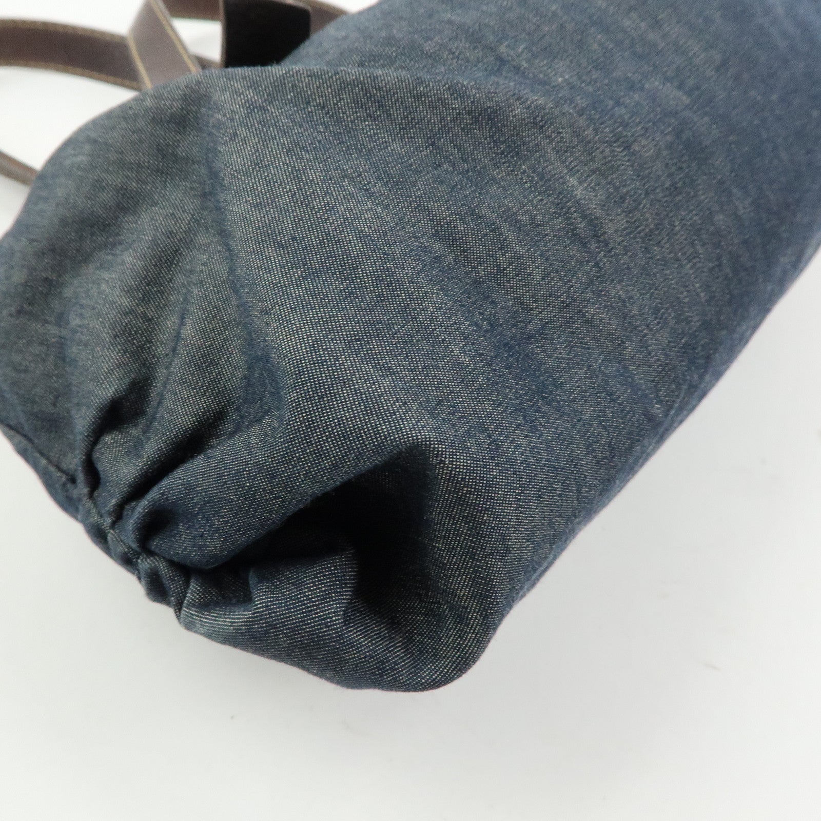MIU MIU Denim Leather Shoulder Bag Hand Bag Indigo Blue Brown