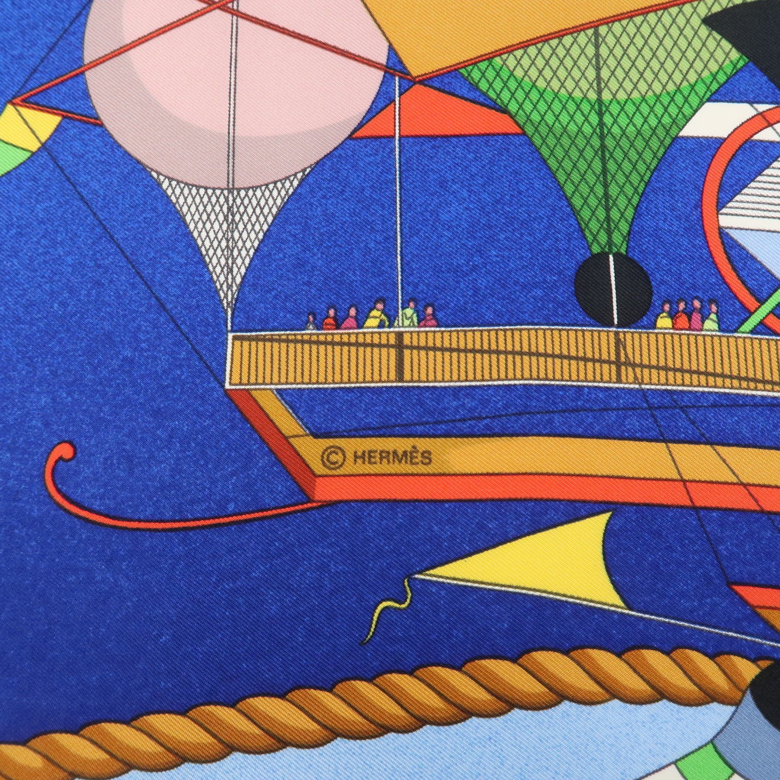 HERMES Carre 90 Silk 100% Scarf LES FOLIES DU CIEL Blue Multicolor