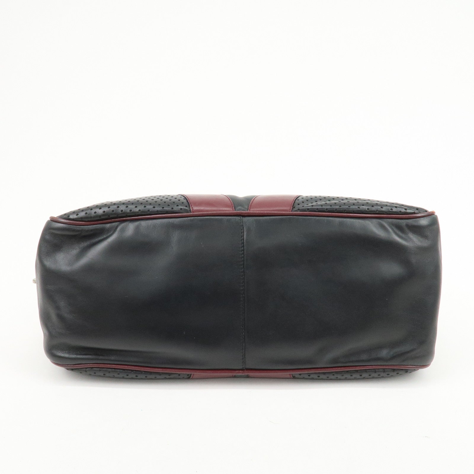 PRADA Leather Boston Bag Bowling Bag Hand Bag Black Bordeaux B10524