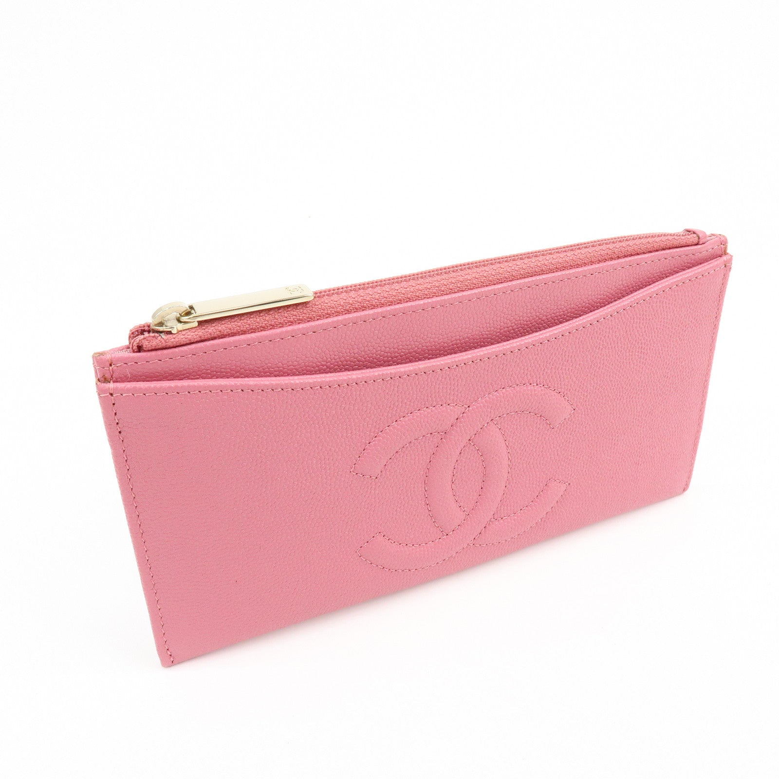 CHANEL COCO Mark Metiers D’Art Caviarskin Fragment Card Case Pink