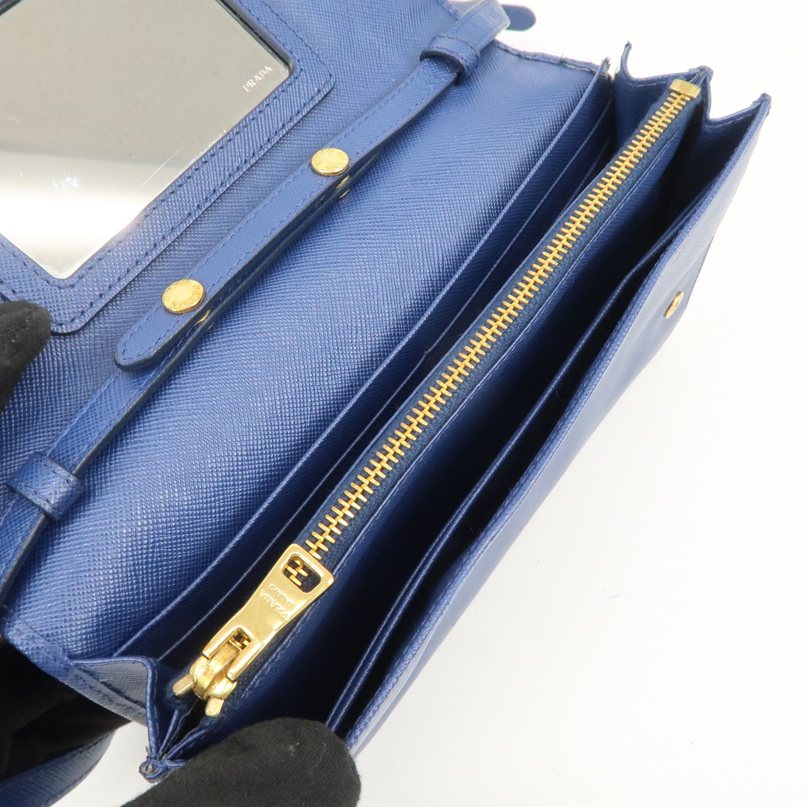 PRADA Logo Saffiano Leather Shoulder Bag Crossbody Bag Blue 1M1361