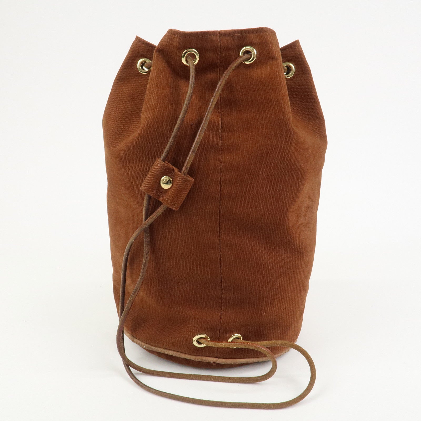 HERMES Canvas Leather Porochon Mimil PM Drawstring Backpack Brown